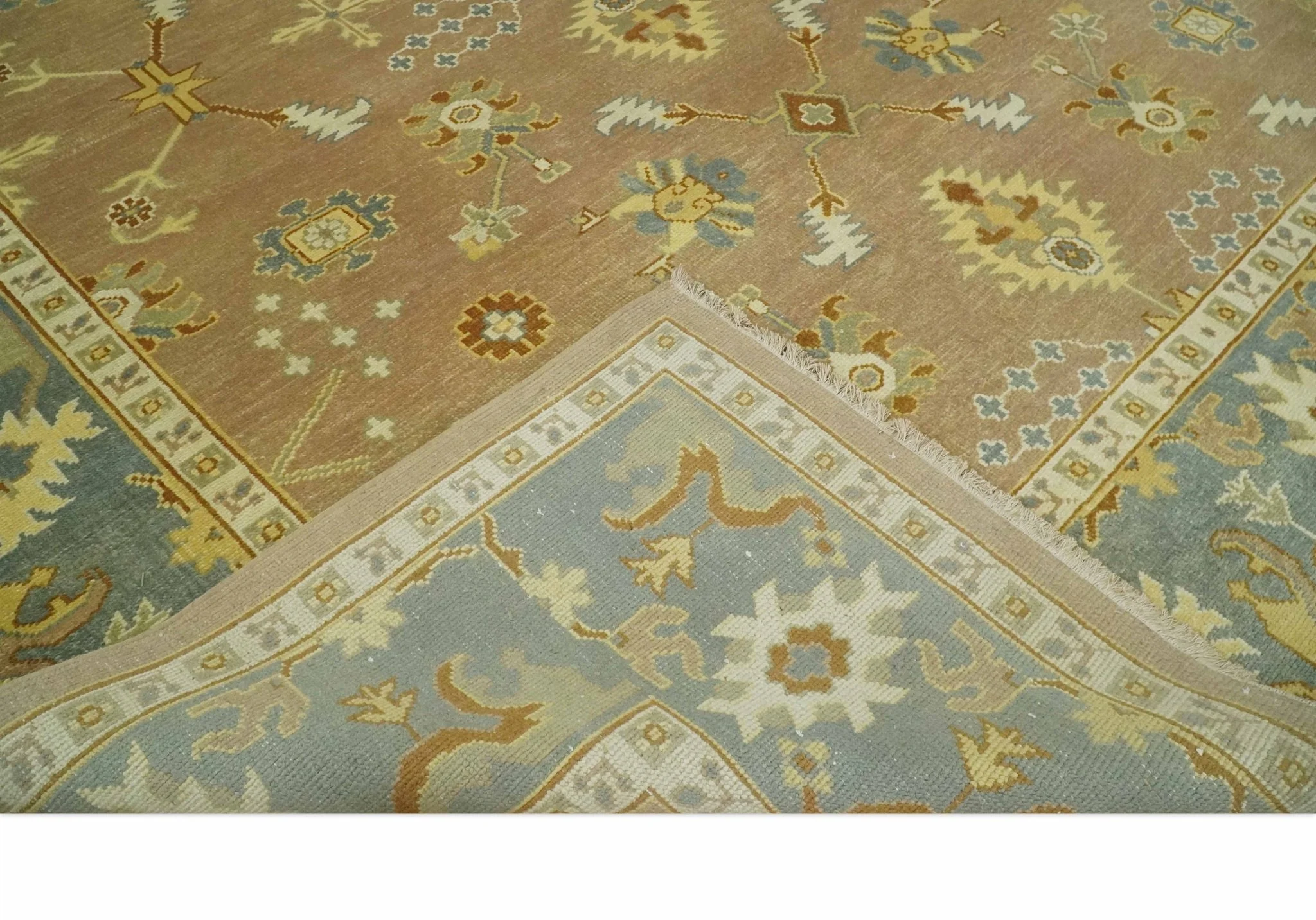 9x12 Hand Knotted Light Rust and Blue Traditional Wool Area Rug, Kids, Living Room and Bedroom Rug | AC38912 - Image 7