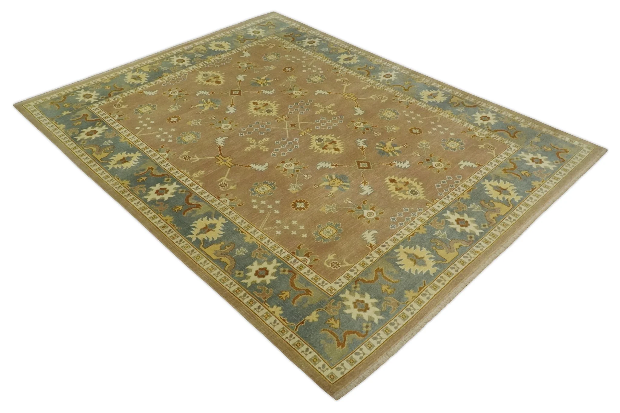 9x12 Hand Knotted Light Rust and Blue Traditional Wool Area Rug, Kids, Living Room and Bedroom Rug | AC38912 - Image 9