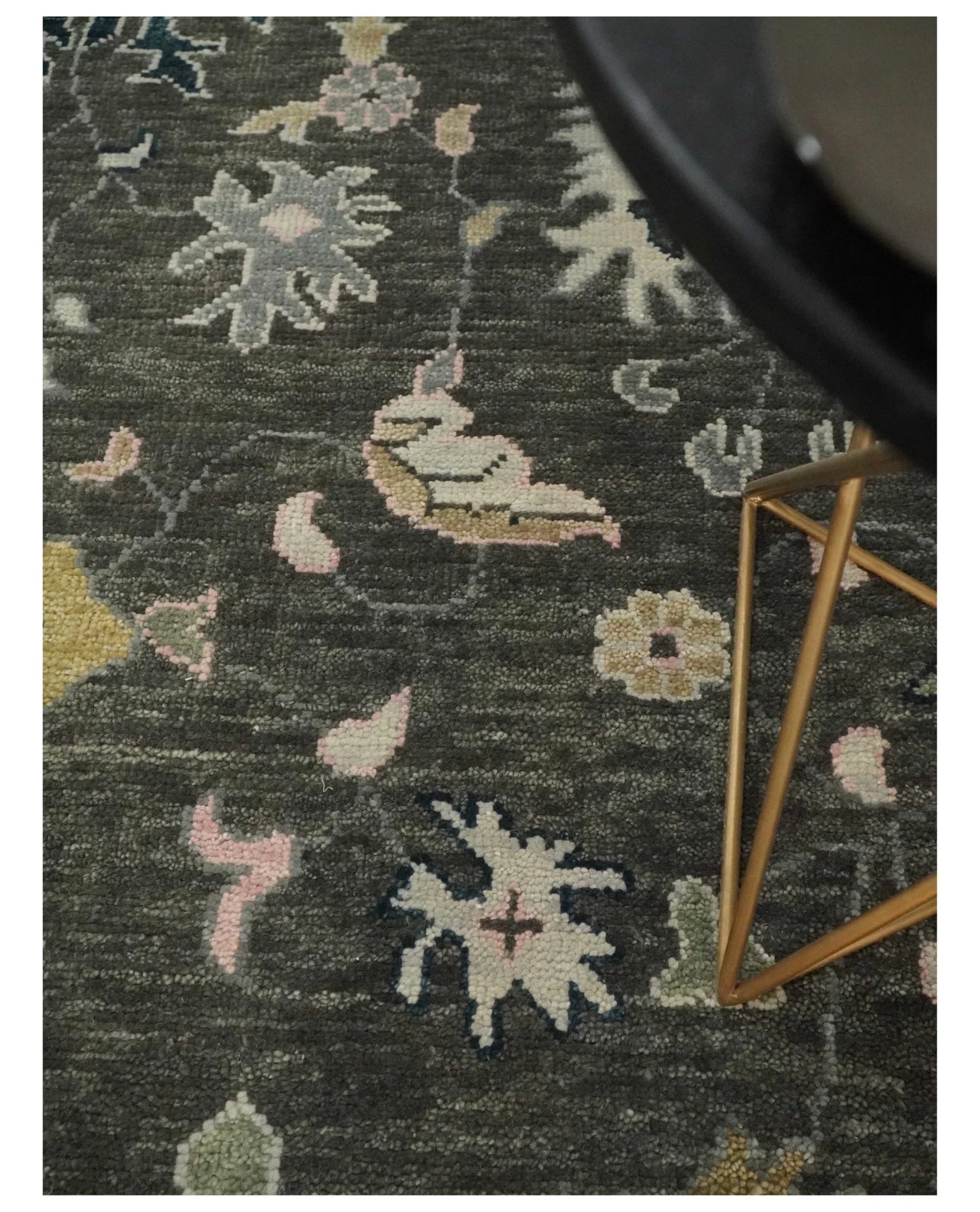 Custom Made Living Room Rug Hand Knotted Dark Gray and Beige Traditional Wool Rug - Image 2