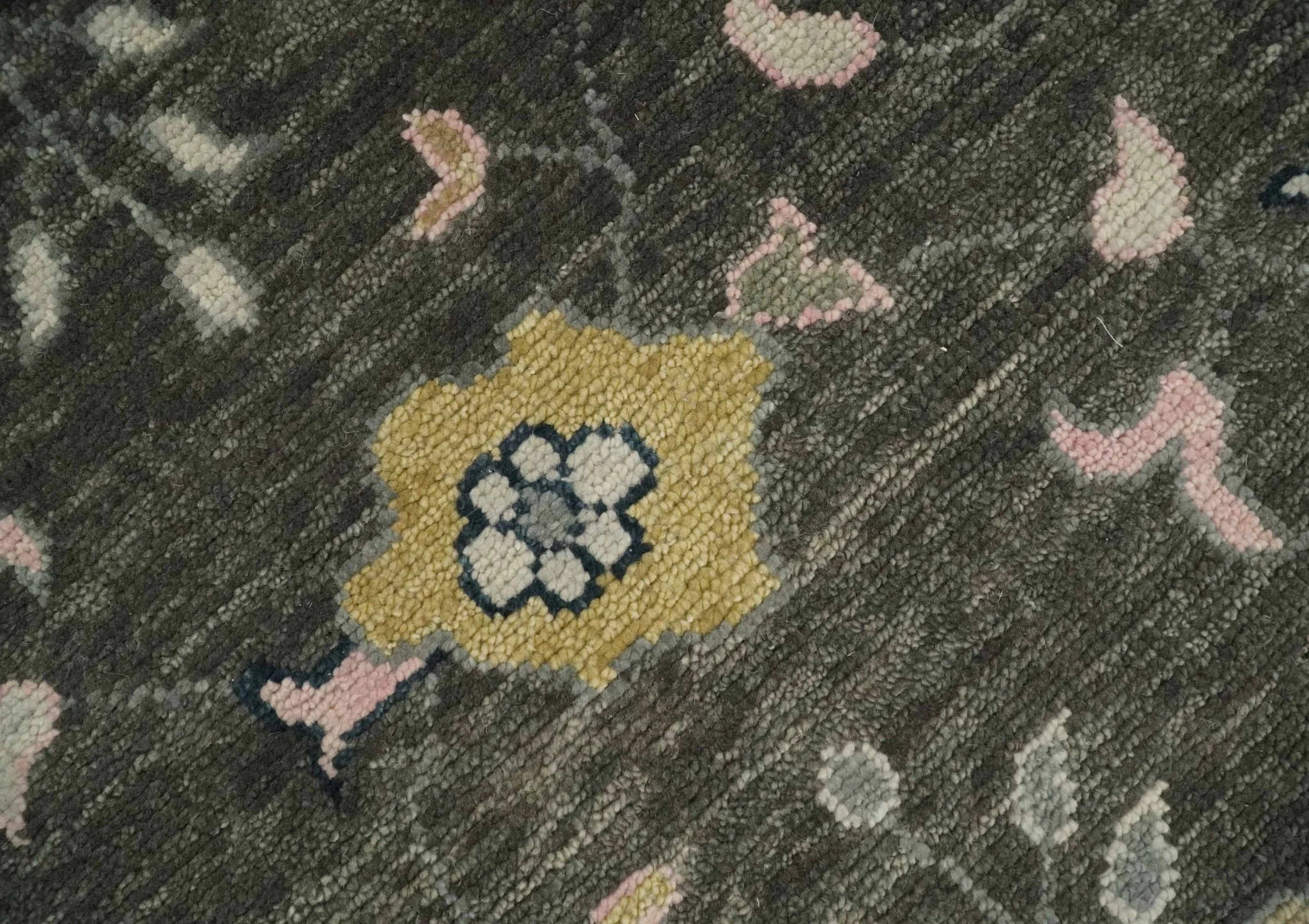 Custom Made Living Room Rug Hand Knotted Dark Gray and Beige Traditional Wool Rug - Image 4