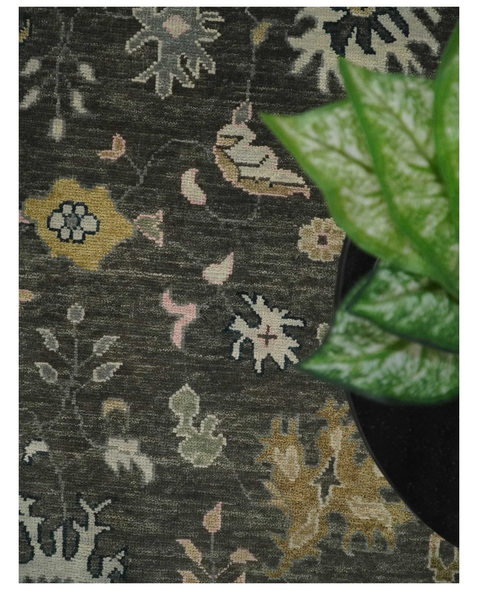 Custom Made Living Room Rug Hand Knotted Dark Gray and Beige Traditional Wool Rug - Image 6