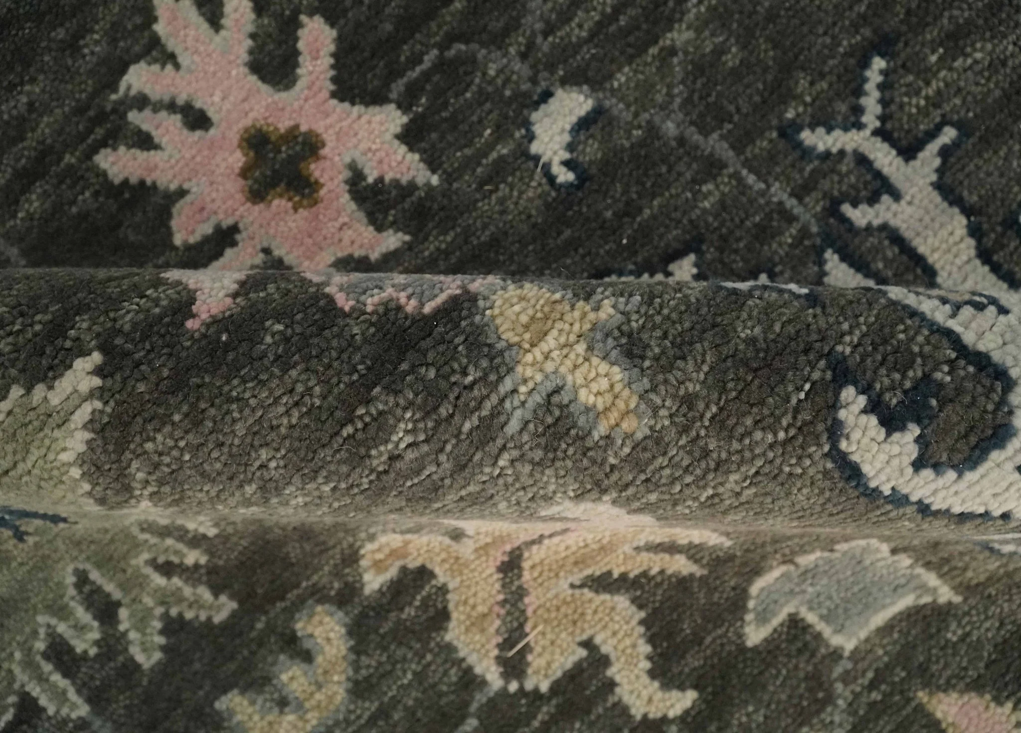 Custom Made Living Room Rug Hand Knotted Dark Gray and Beige Traditional Wool Rug - Image 7