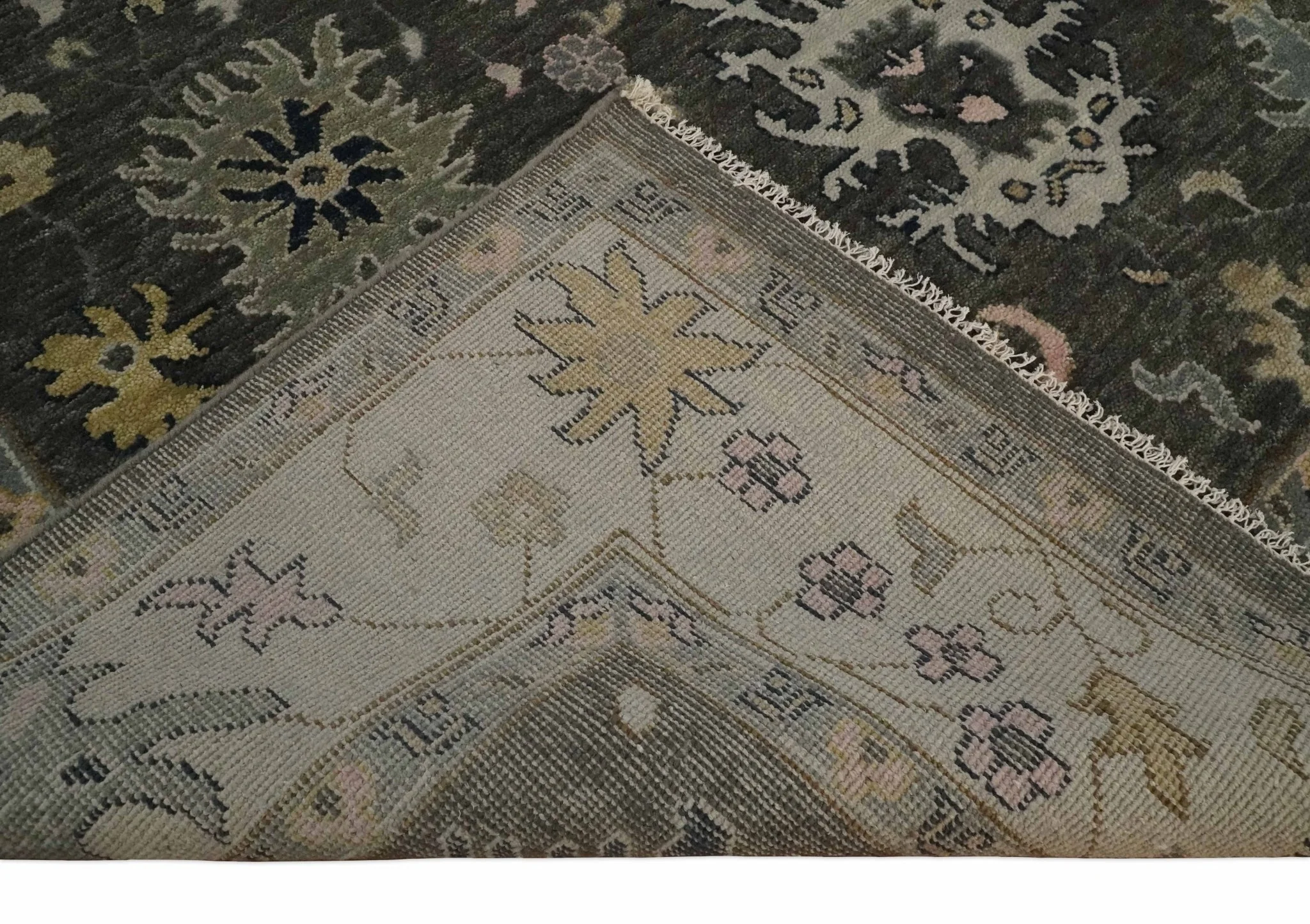Custom Made Living Room Rug Hand Knotted Dark Gray and Beige Traditional Wool Rug - Image 8