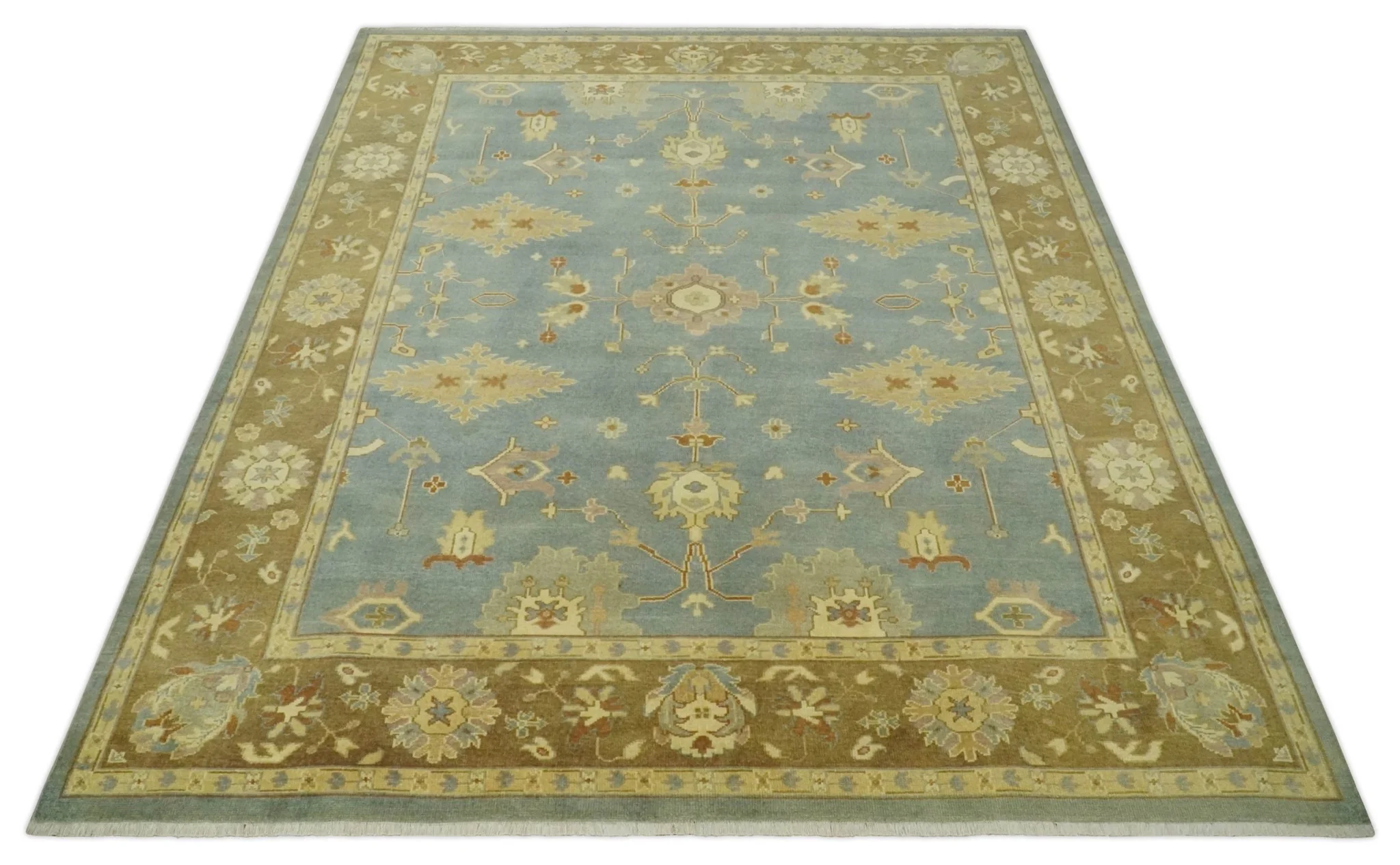 9x12 Hand Knotted Blue and Brown Traditional Antique Style Wool Area Rug - Image 10