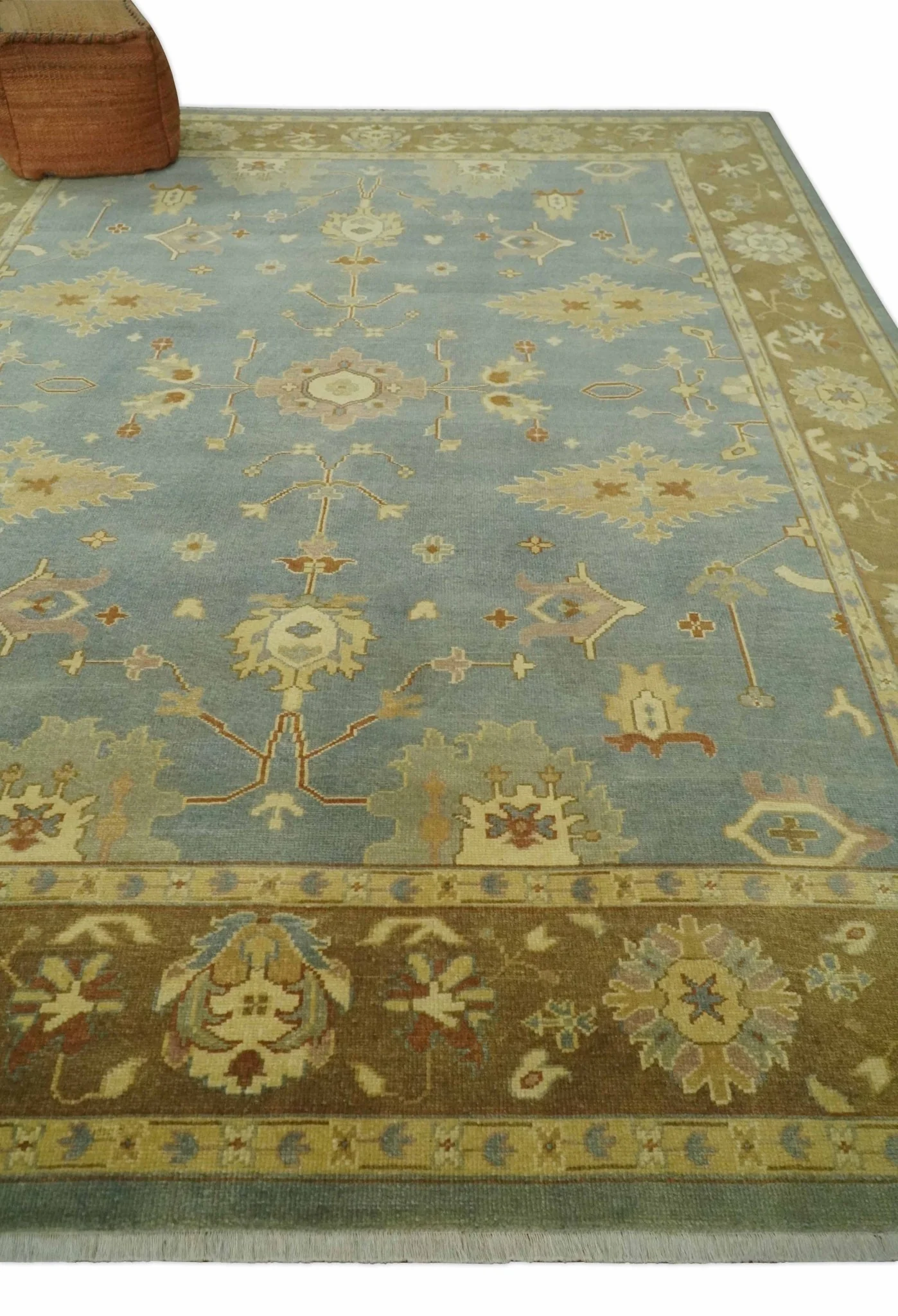 9x12 Hand Knotted Blue and Brown Traditional Antique Style Wool Area Rug - Image 3