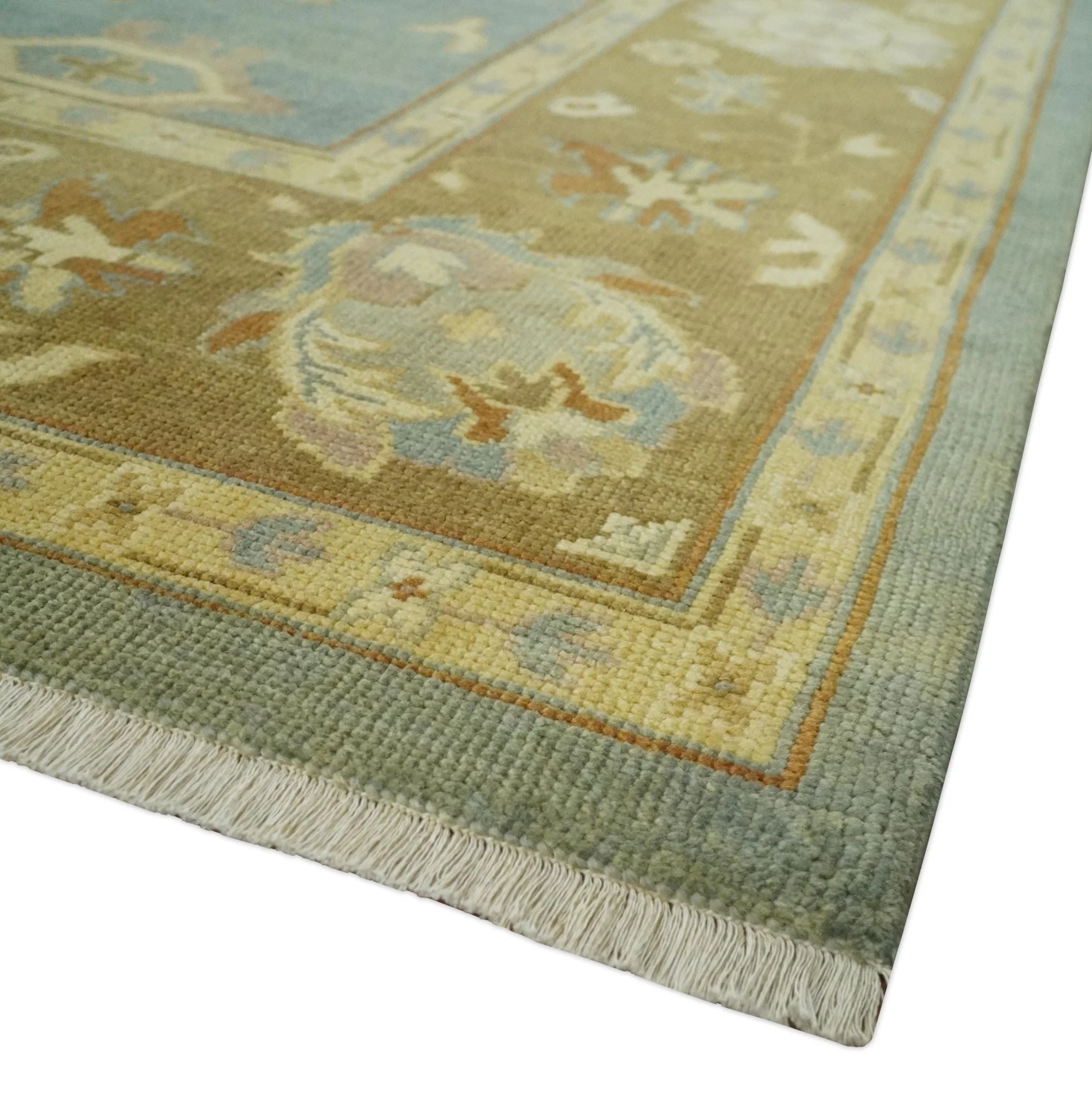9x12 Hand Knotted Blue and Brown Traditional Antique Style Wool Area Rug - Image 5