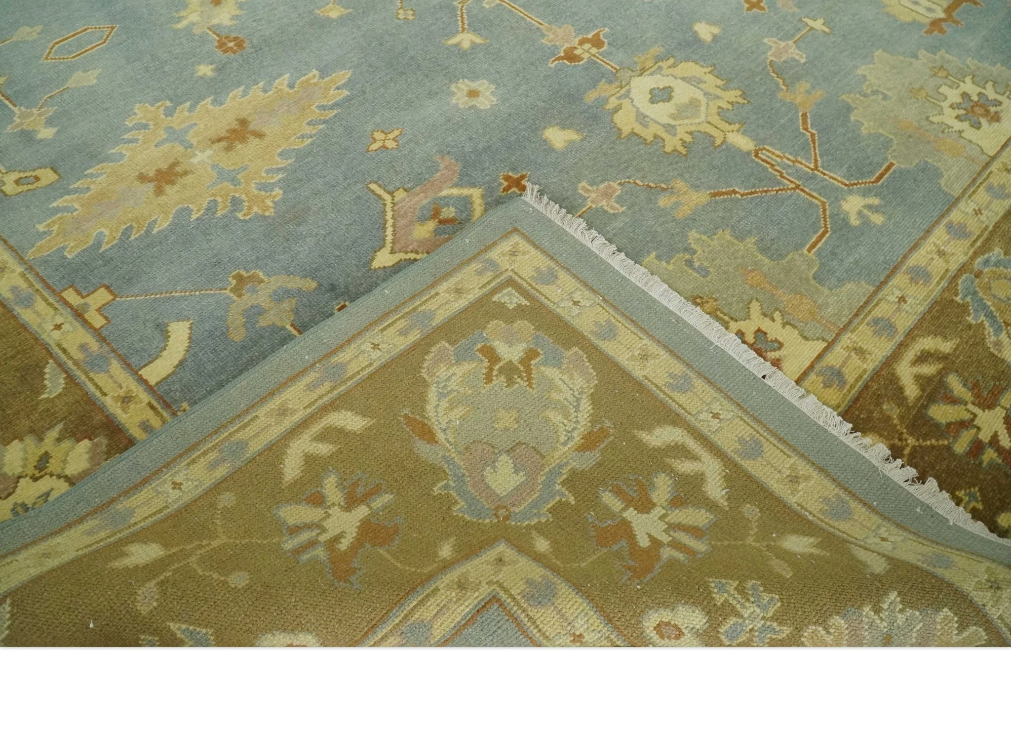 9x12 Hand Knotted Blue and Brown Traditional Antique Style Wool Area Rug - Image 6