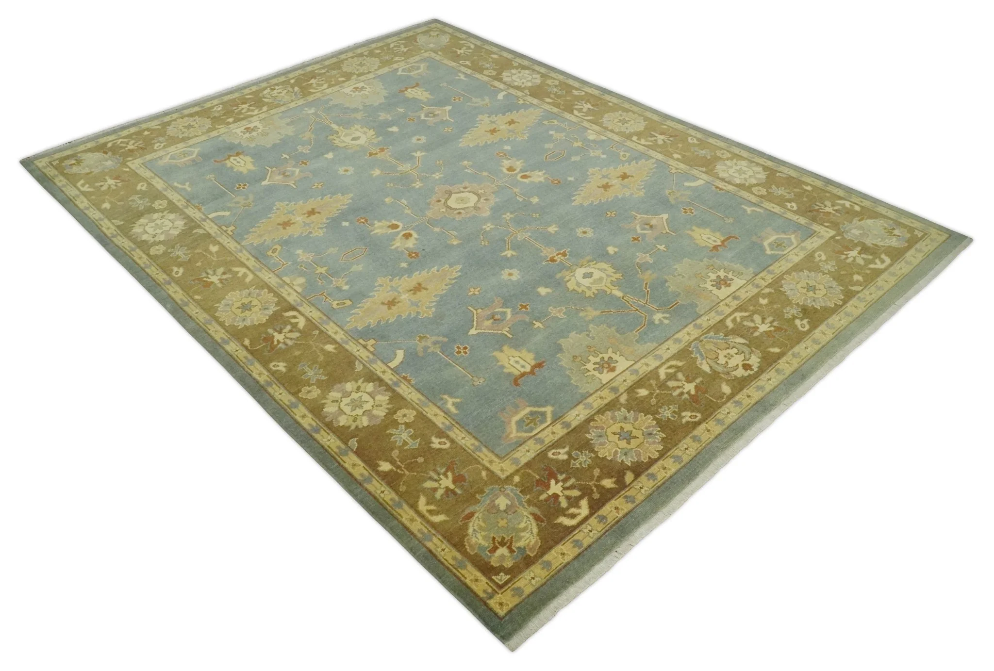 9x12 Hand Knotted Blue and Brown Traditional Antique Style Wool Area Rug - Image 9