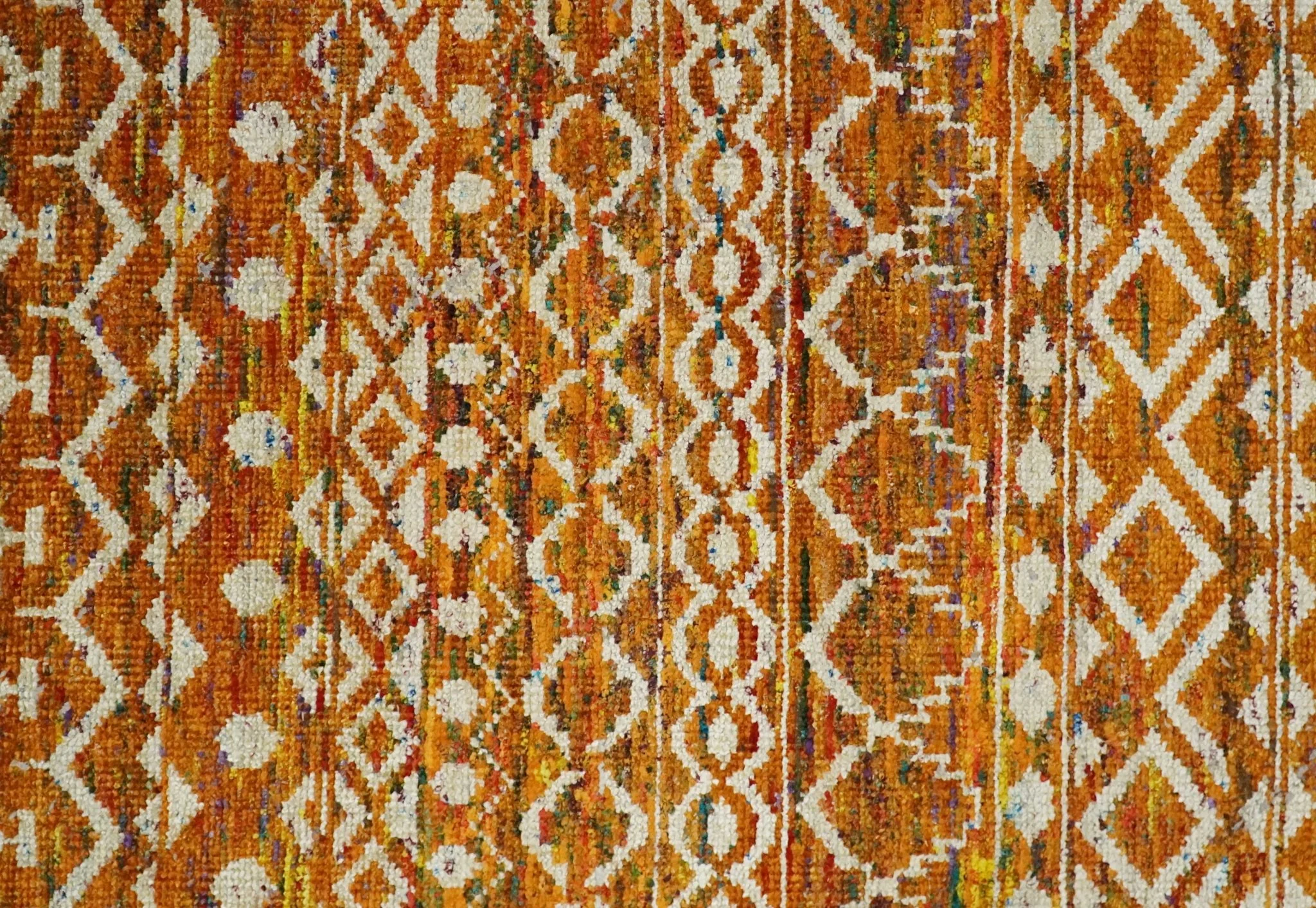 9x12 Hand Knotted Gold and White Modern Contemporary Southwestern Tribal Trellis Recycled Silk Area Rug | OP16 - Image 4