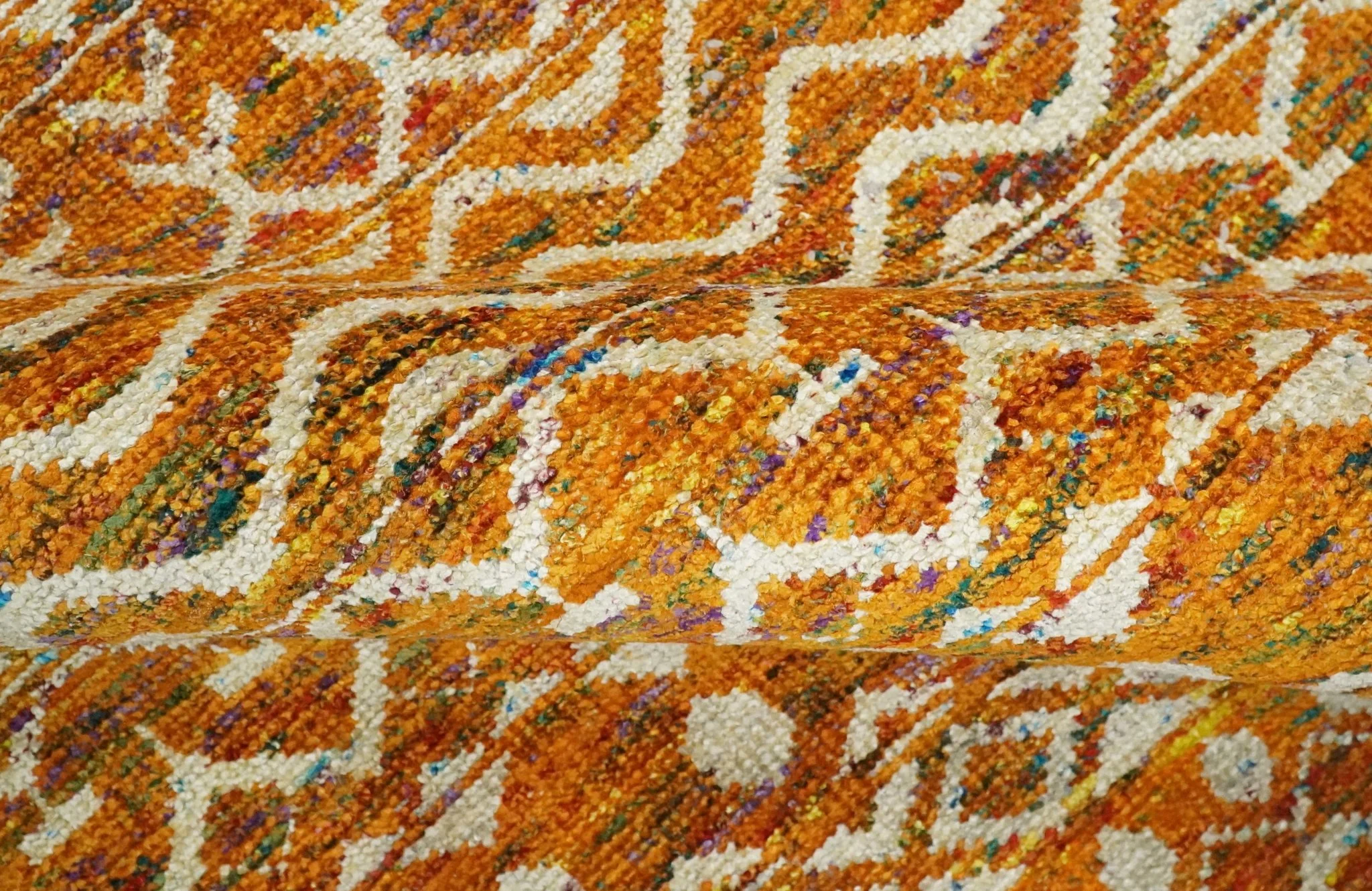 9x12 Hand Knotted Gold and White Modern Contemporary Southwestern Tribal Trellis Recycled Silk Area Rug | OP16 - Image 6