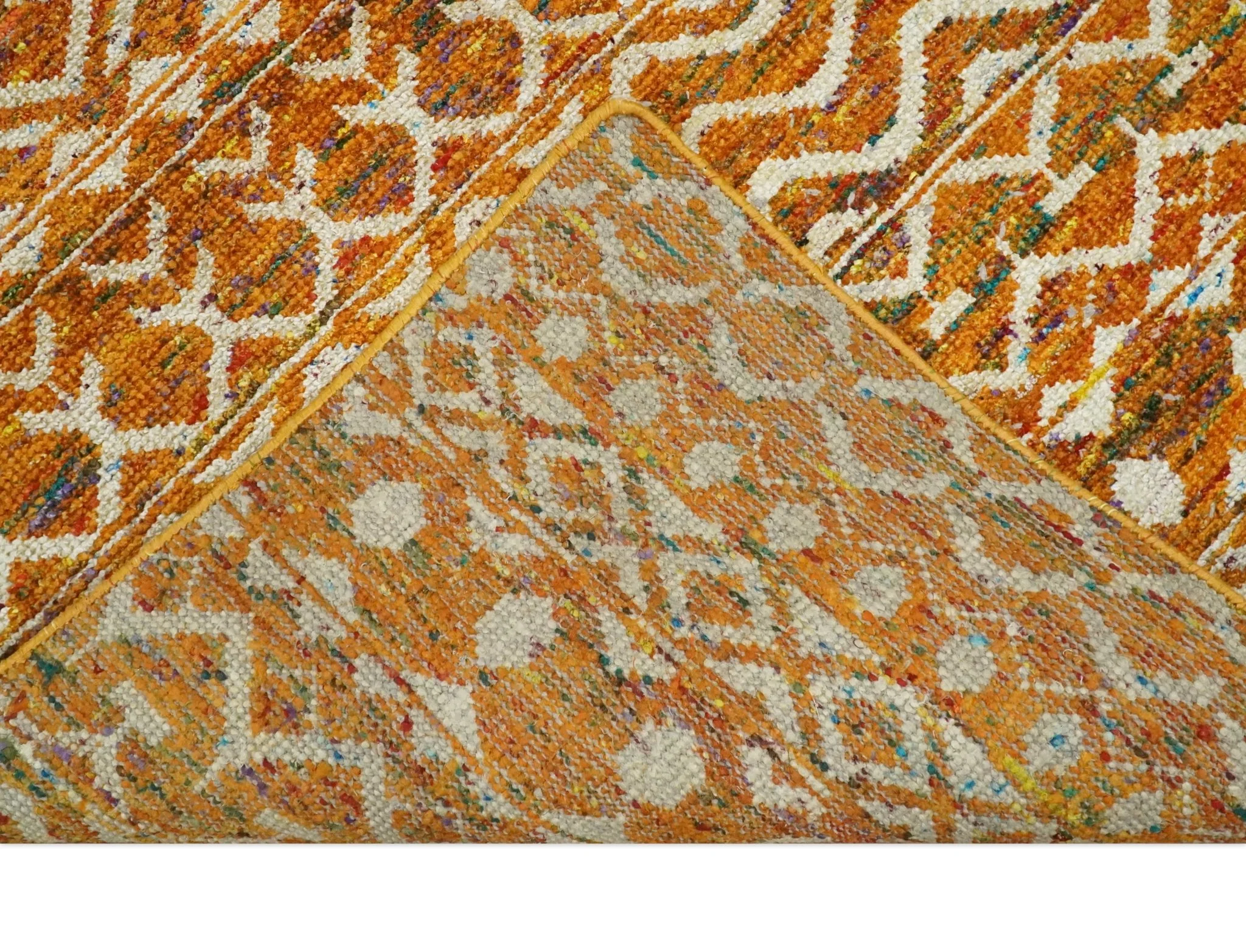 9x12 Hand Knotted Gold and White Modern Contemporary Southwestern Tribal Trellis Recycled Silk Area Rug | OP16 - Image 8
