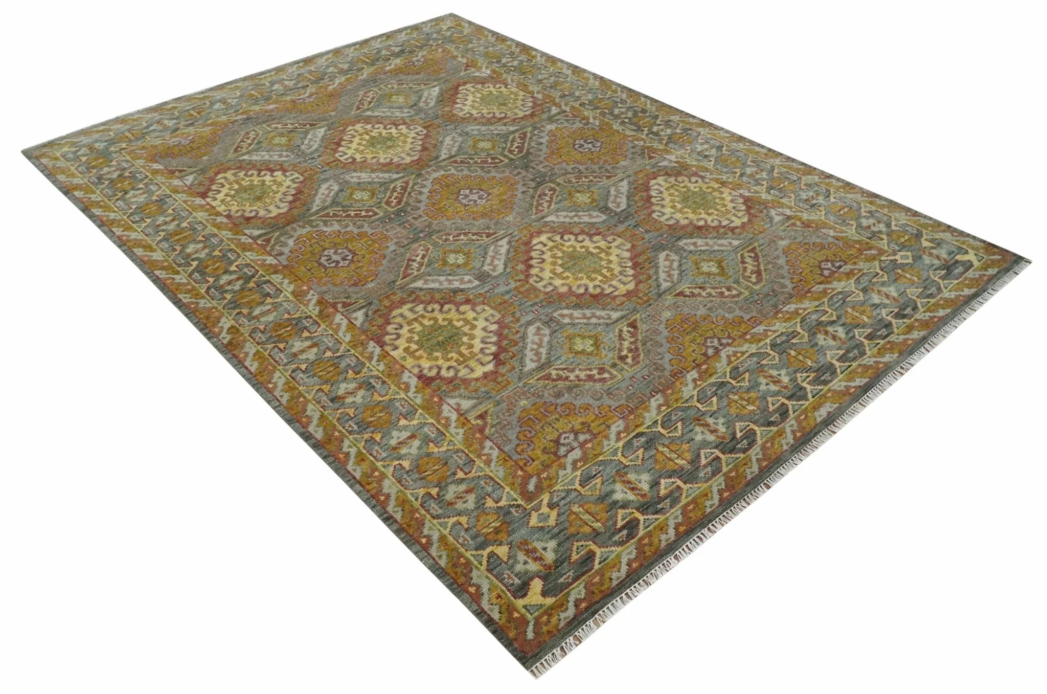 Hand Knotted Gold and Charcoal 9x12 Oriental Traditional Wool Area Rug - Image 3
