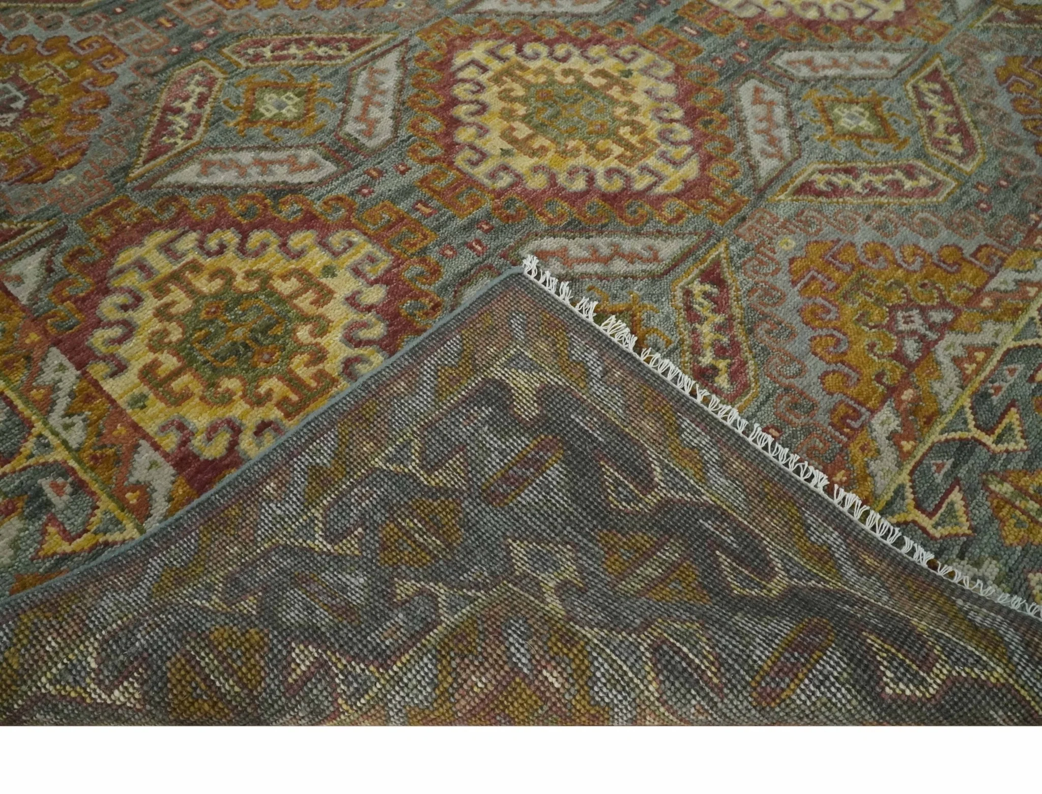 Hand Knotted Gold and Charcoal 9x12 Oriental Traditional Wool Area Rug - Image 4