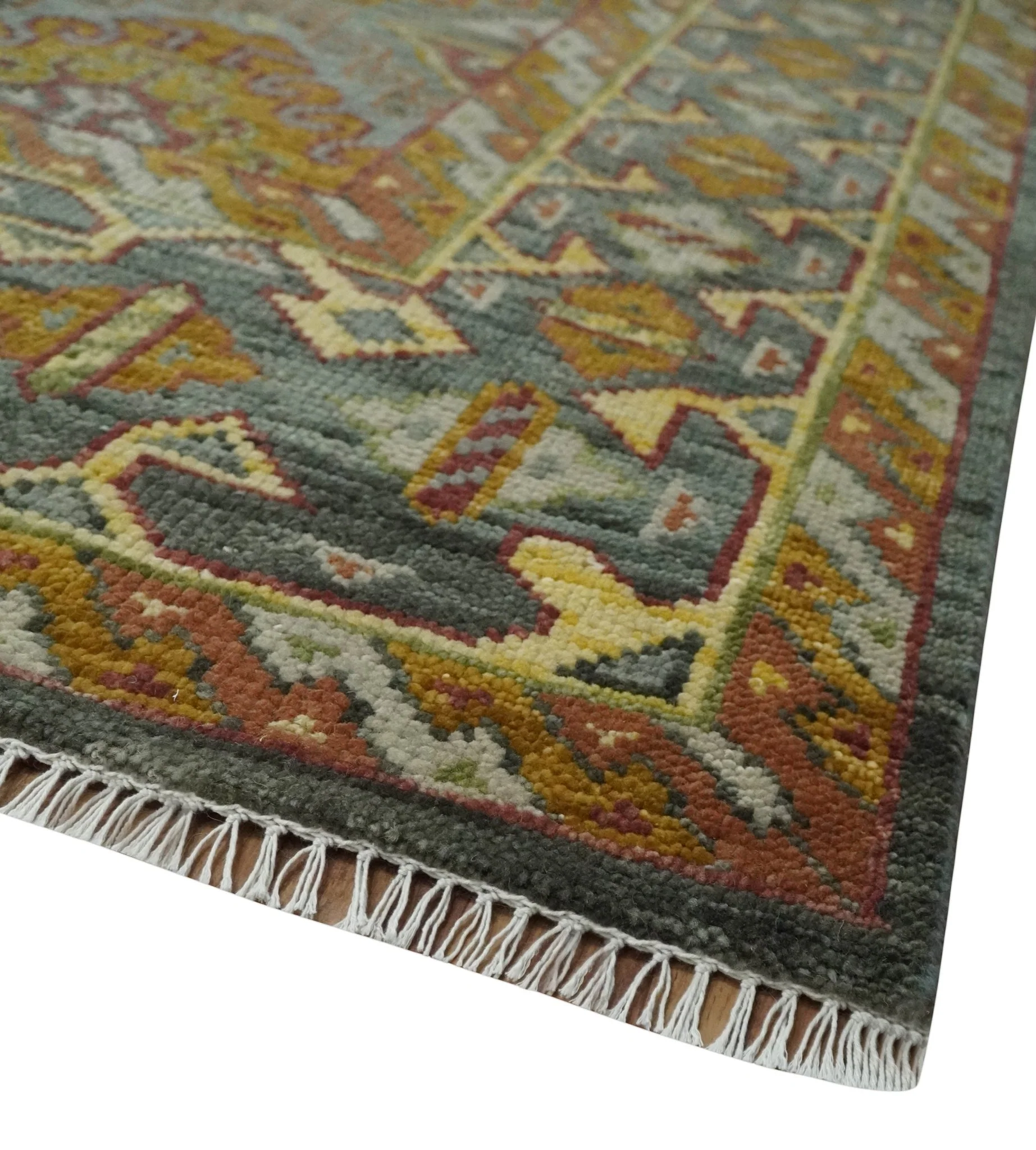 Hand Knotted Gold and Charcoal 9x12 Oriental Traditional Wool Area Rug - Image 8