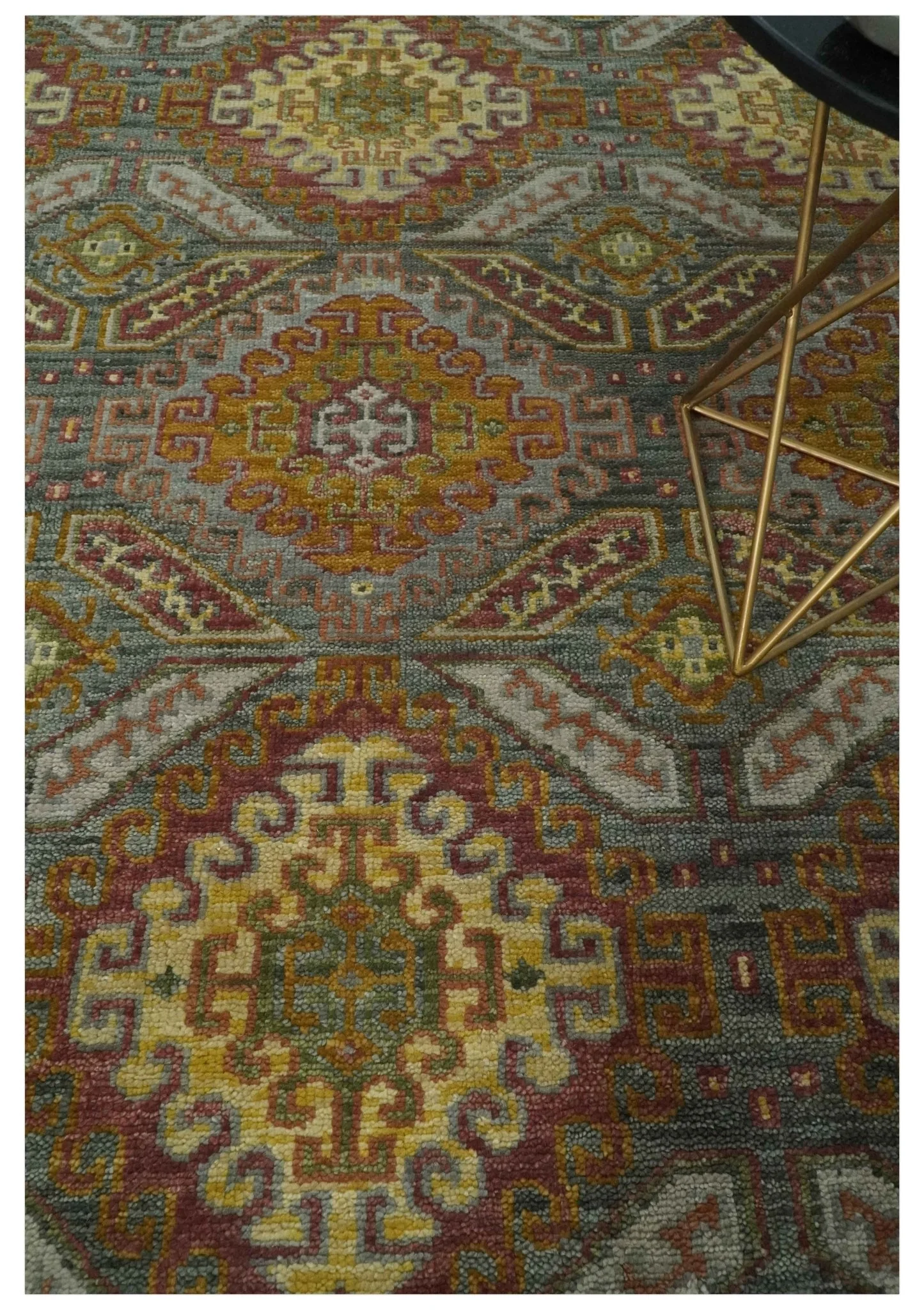 Hand Knotted Gold and Charcoal 9x12 Oriental Traditional Wool Area Rug - Image 9