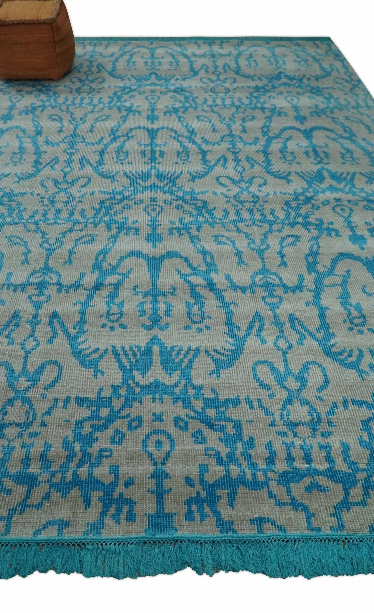 10x14 Hand Knotted Gray and Blue Modern Contemporary Southwestern Tribal Trellis Bamboo Silk Area Rug | OP34 - Image 3