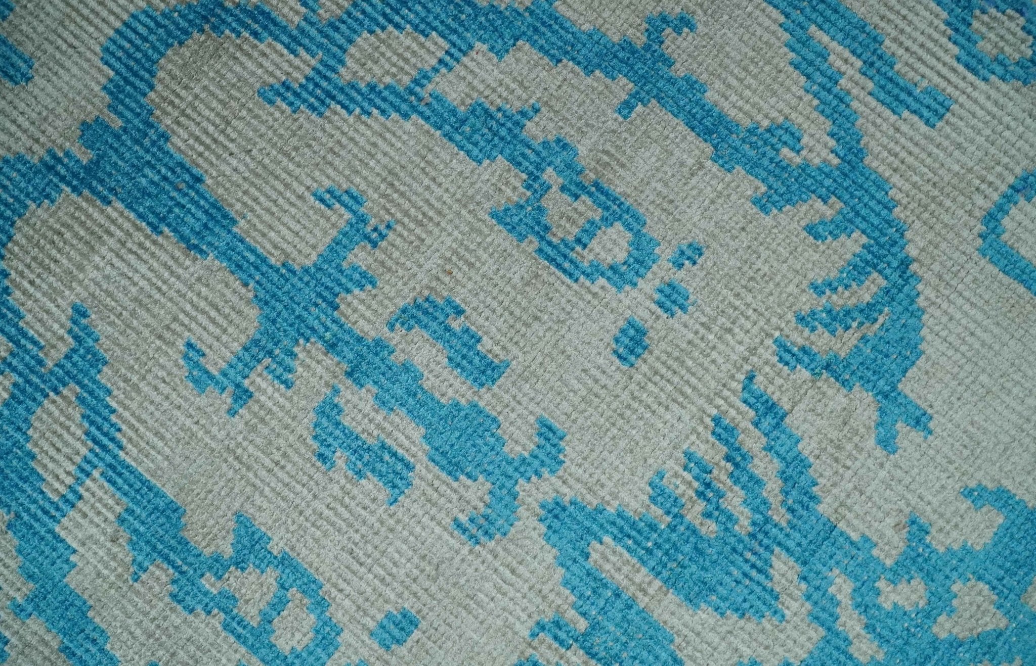 10x14 Hand Knotted Gray and Blue Modern Contemporary Southwestern Tribal Trellis Bamboo Silk Area Rug | OP34 - Image 4