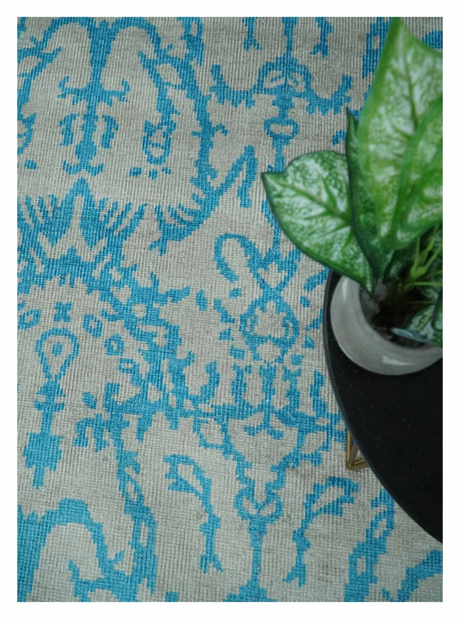 10x14 Hand Knotted Gray and Blue Modern Contemporary Southwestern Tribal Trellis Bamboo Silk Area Rug | OP34 - Image 5