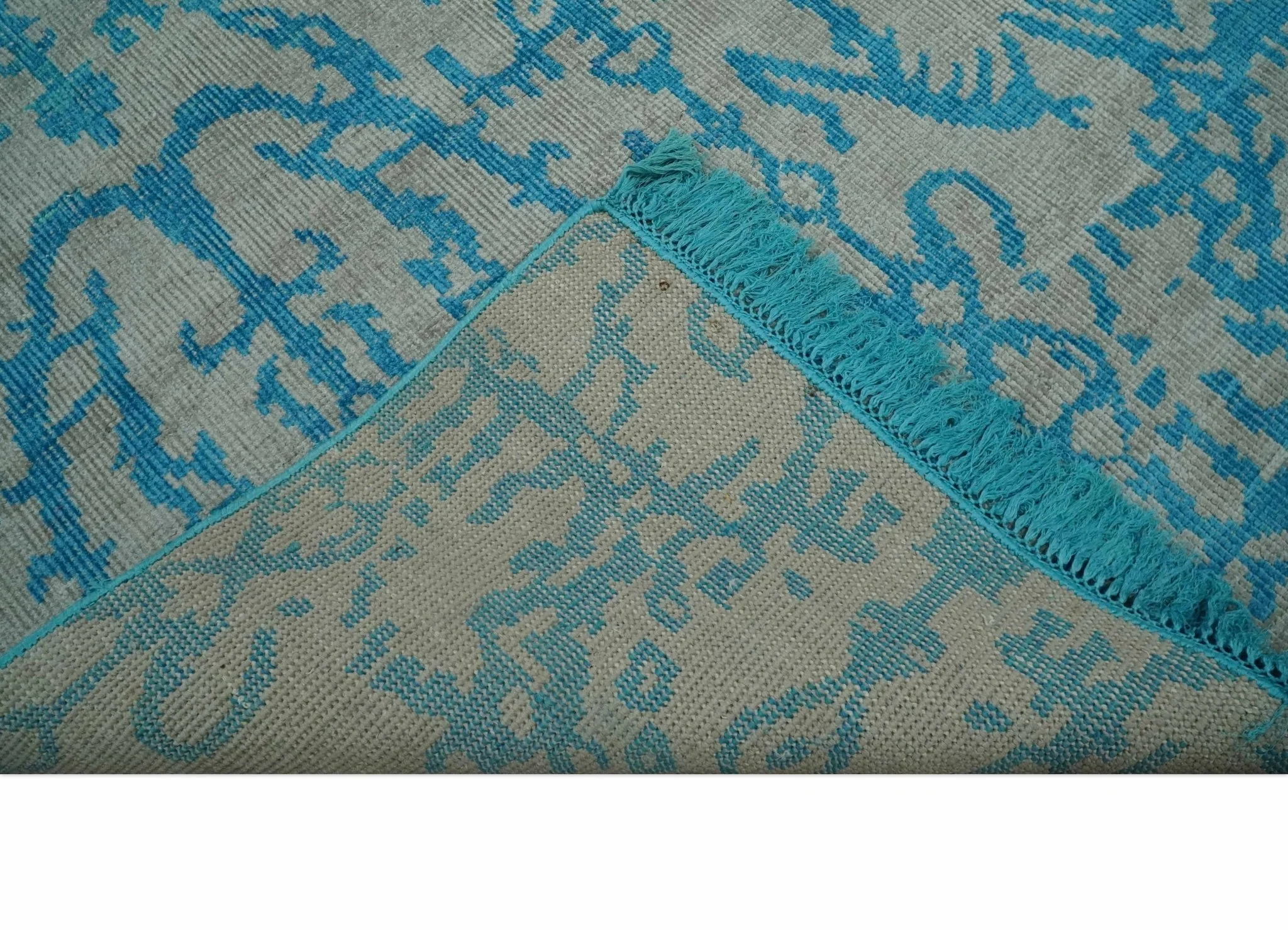 10x14 Hand Knotted Gray and Blue Modern Contemporary Southwestern Tribal Trellis Bamboo Silk Area Rug | OP34 - Image 8