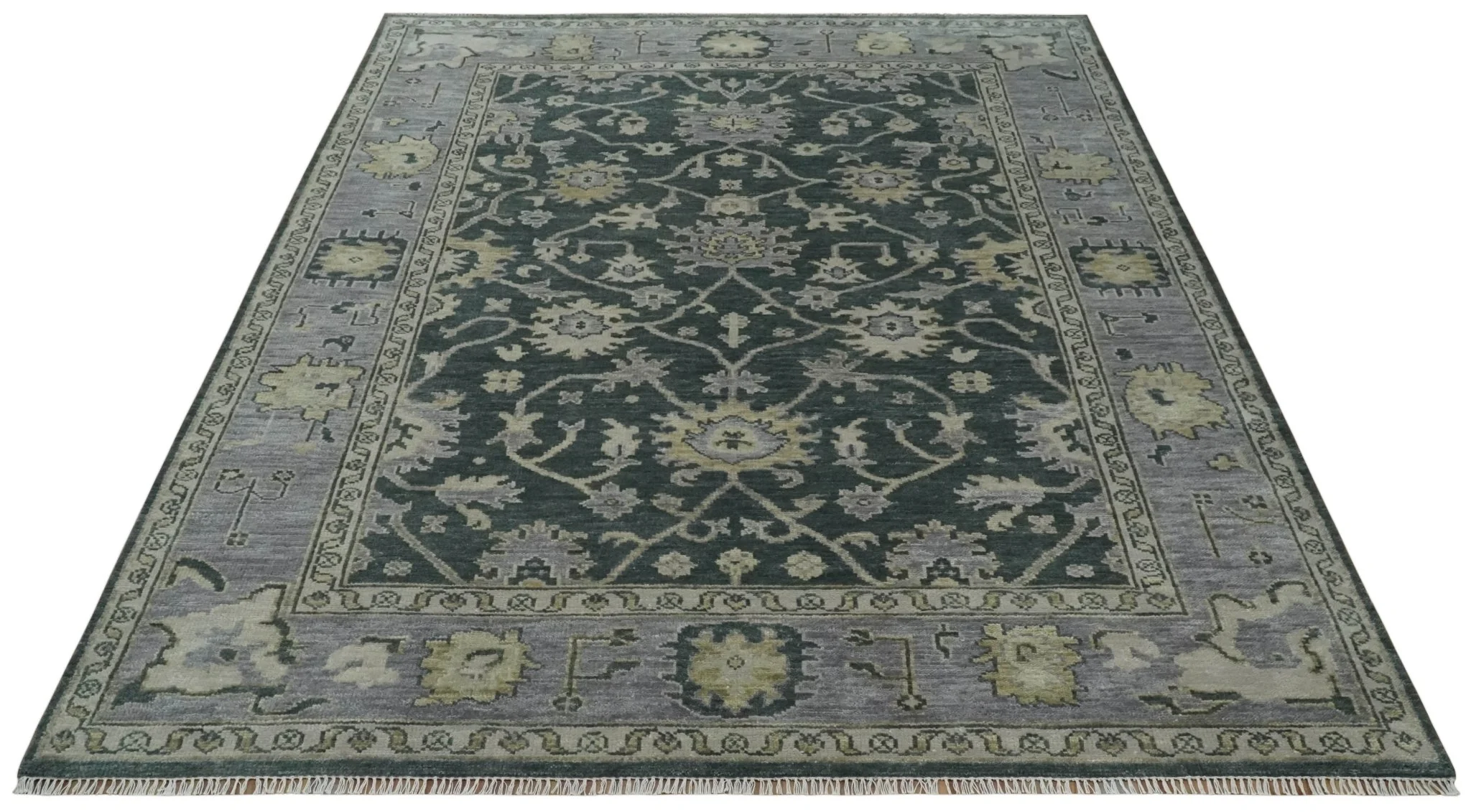 Charcoal and Silver 9x12 Hand Knotted Traditional Antique Style Wool Area Rug - Image 10