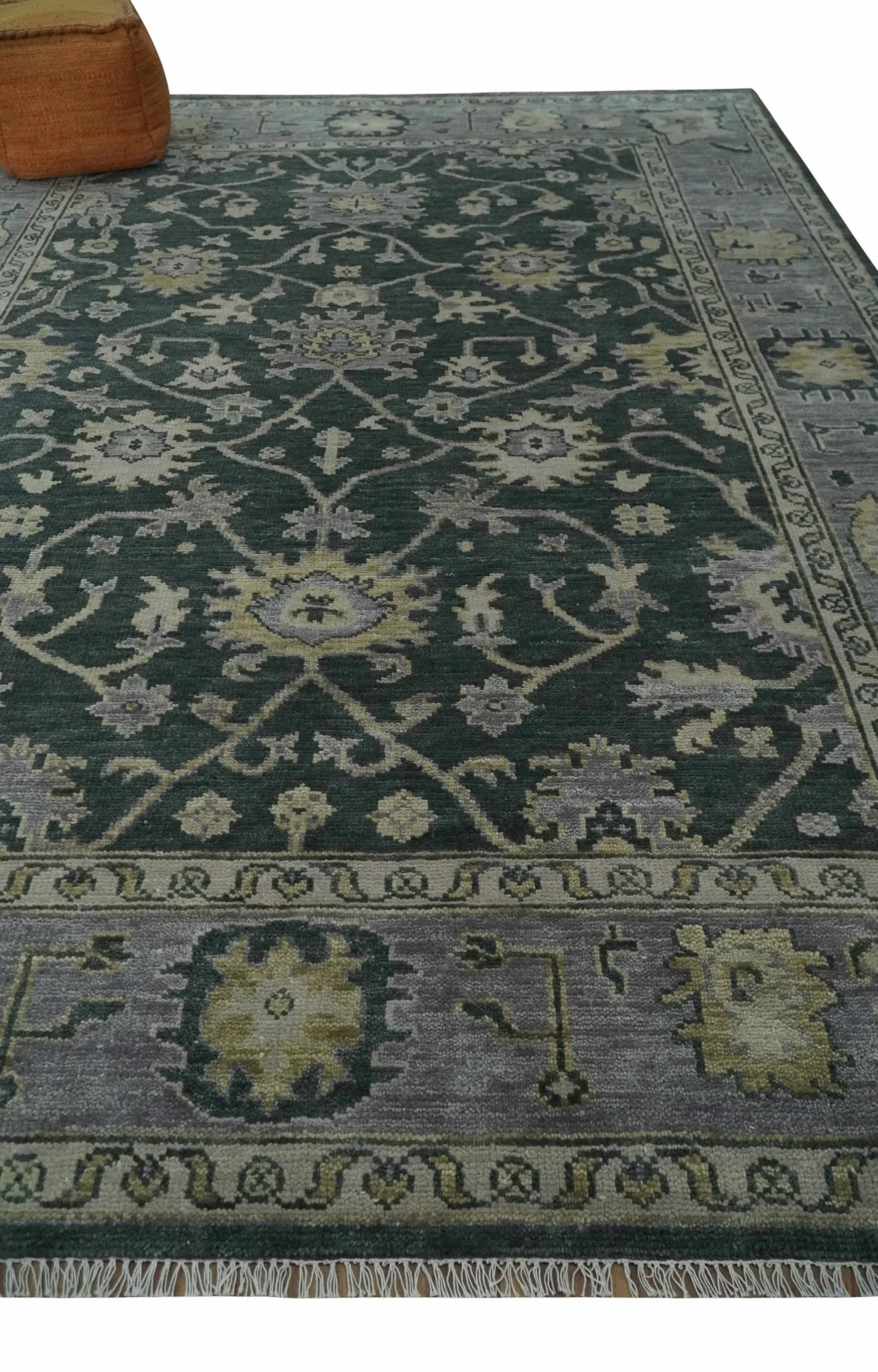 Charcoal and Silver 9x12 Hand Knotted Traditional Antique Style Wool Area Rug - Image 3