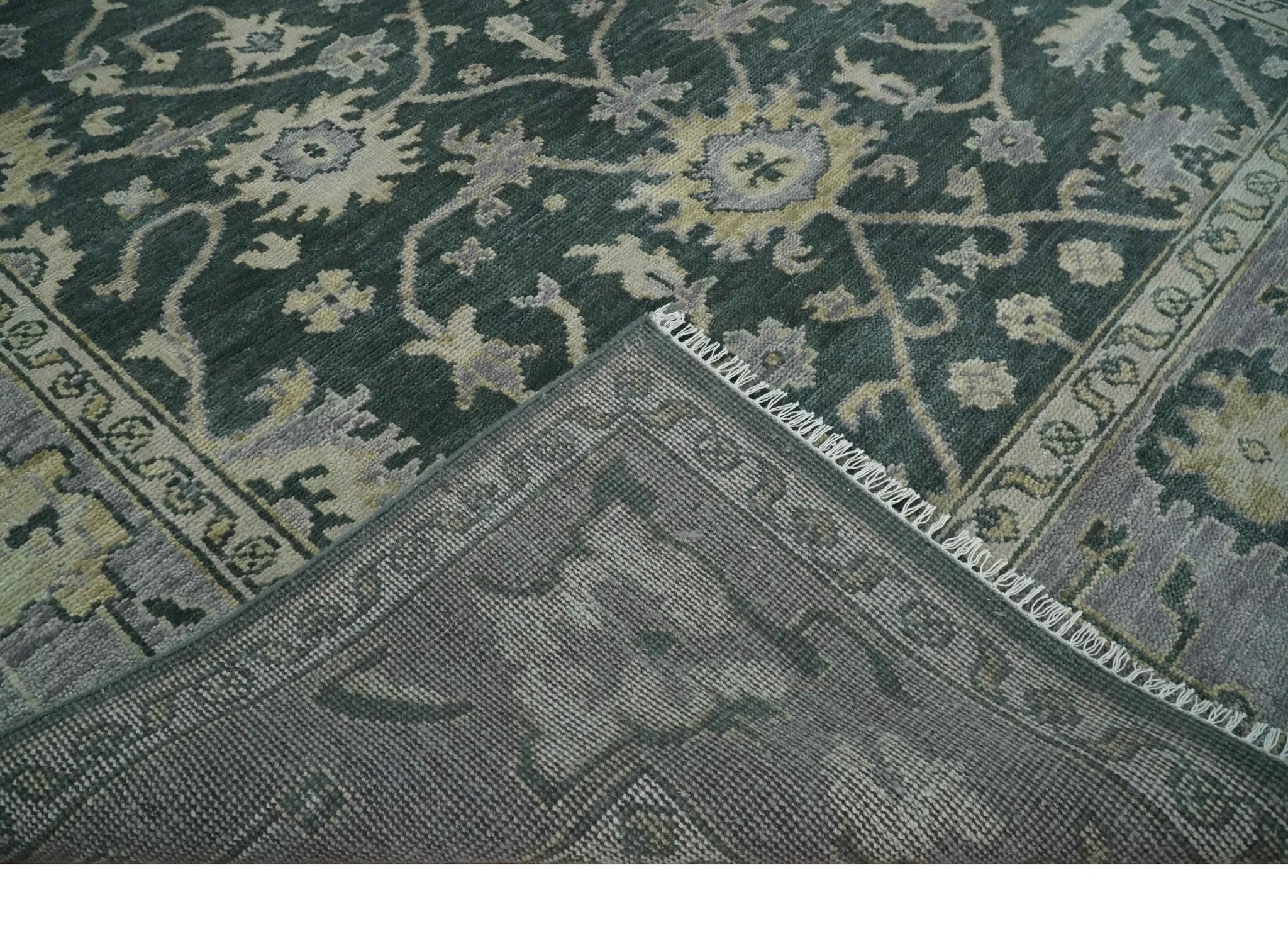 Charcoal and Silver 9x12 Hand Knotted Traditional Antique Style Wool Area Rug - Image 7
