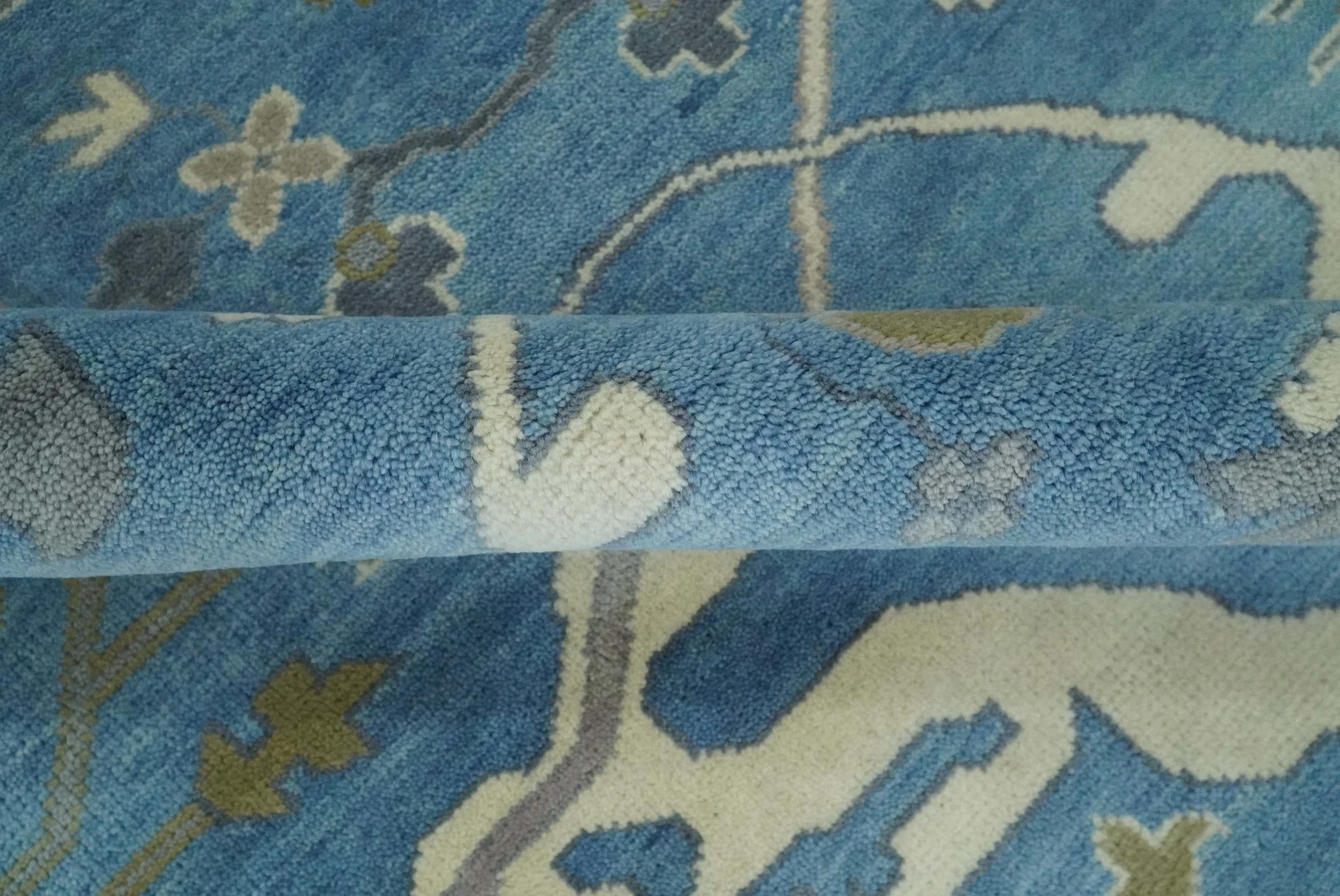 Hand Knotted 9x12 Oriental Oushak Blue and Beige Wool Area Rug | TRDCP1082912 - Image 10