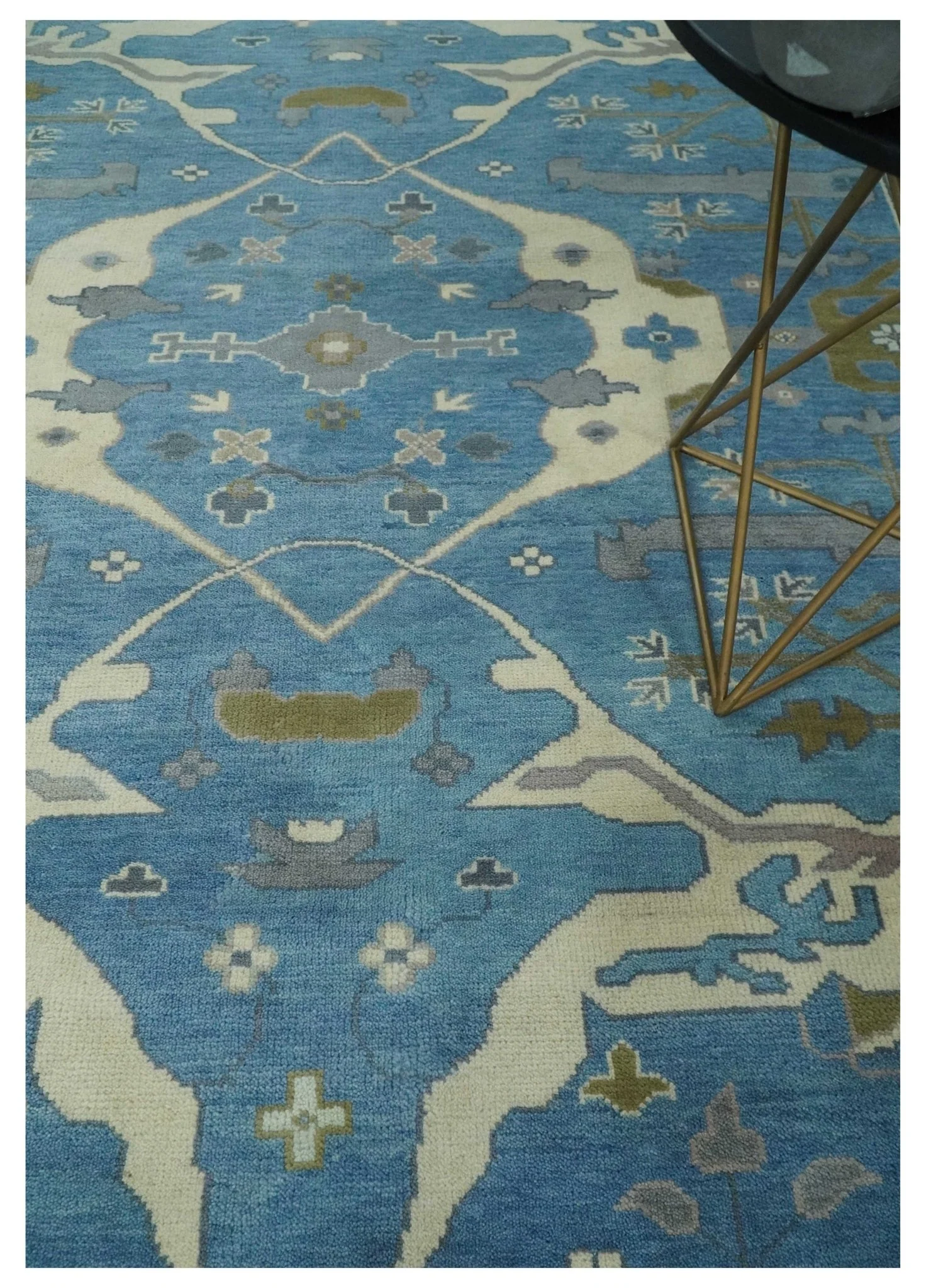 Hand Knotted 9x12 Oriental Oushak Blue and Beige Wool Area Rug | TRDCP1082912 - Image 2