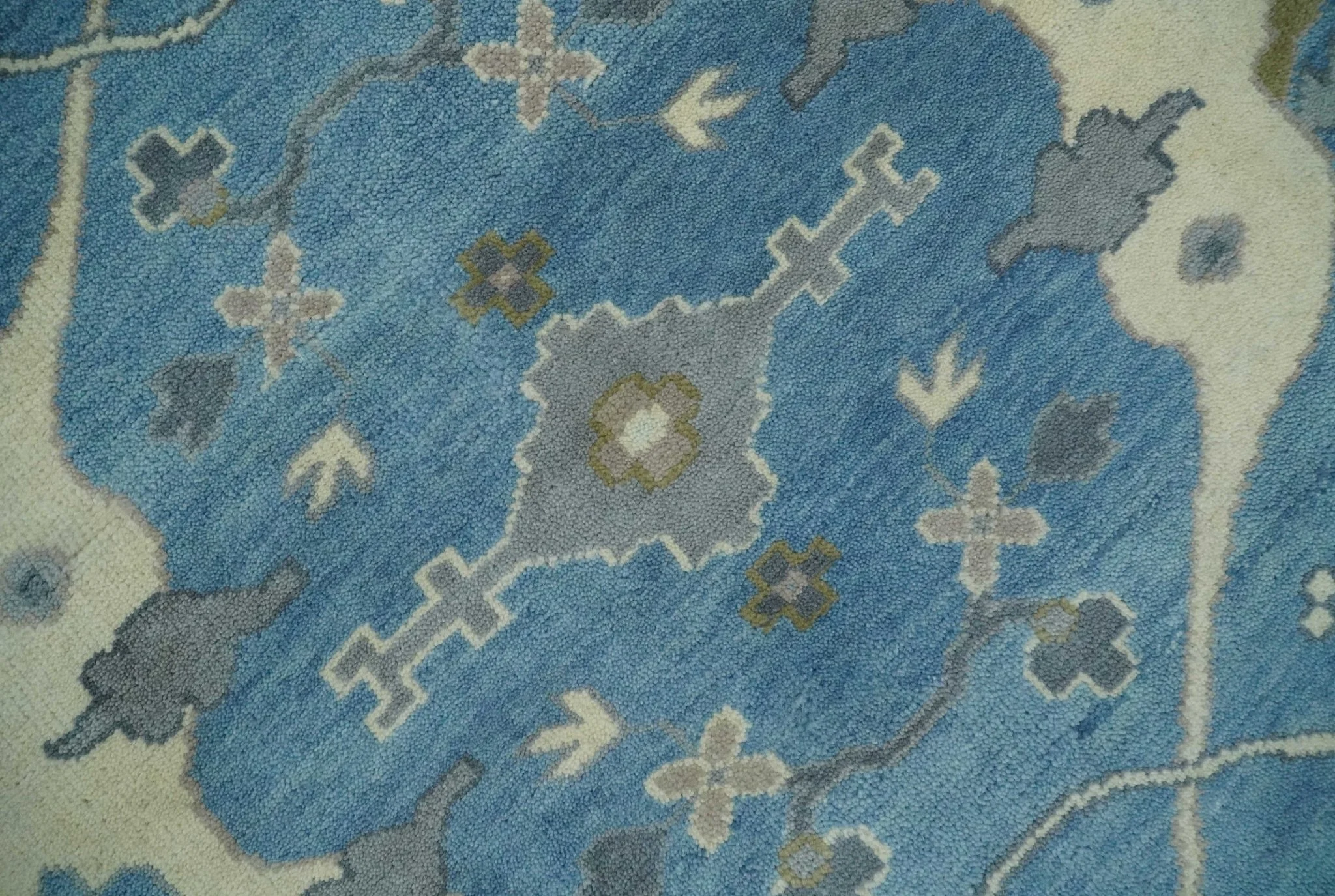 Hand Knotted 9x12 Oriental Oushak Blue and Beige Wool Area Rug | TRDCP1082912 - Image 4