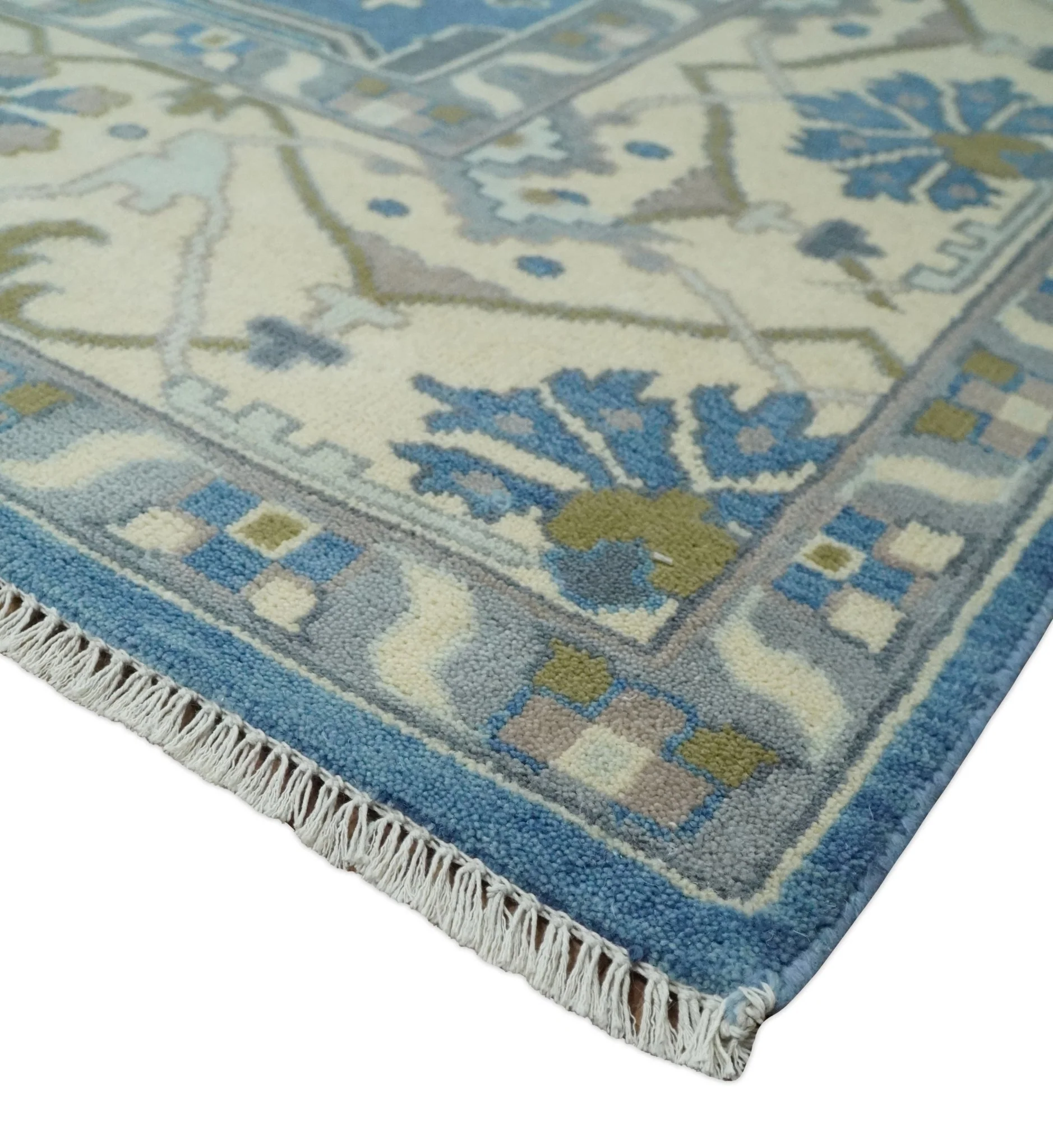 Hand Knotted 9x12 Oriental Oushak Blue and Beige Wool Area Rug | TRDCP1082912 - Image 5