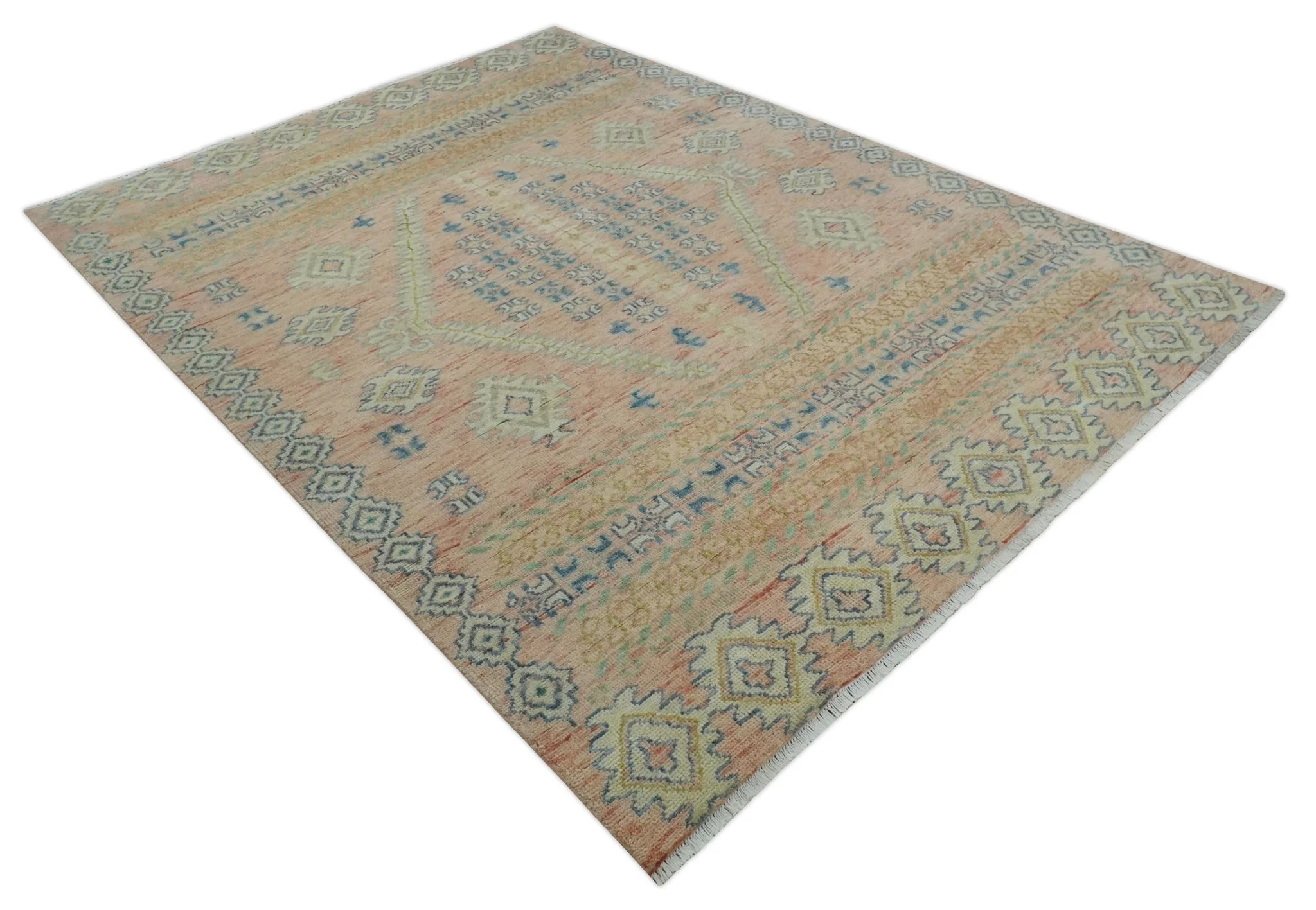 9x12 Hand Knotted Heriz Serapi Peach, Beige and Blue Area Rug - Image 10