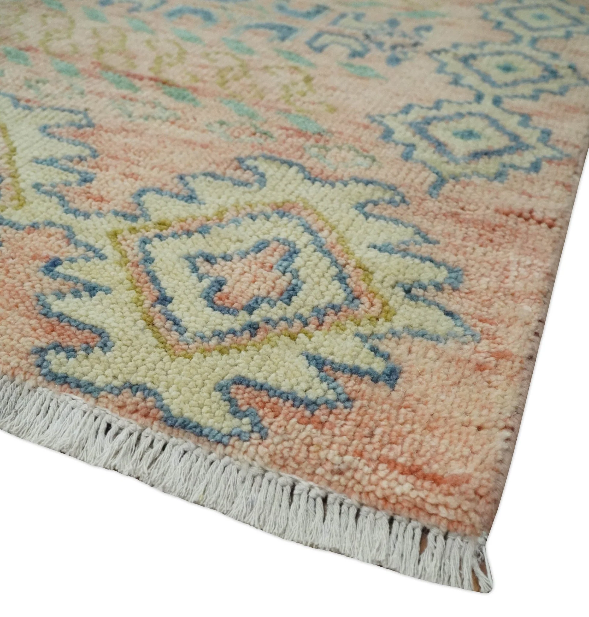 9x12 Hand Knotted Heriz Serapi Peach, Beige and Blue Area Rug - Image 5