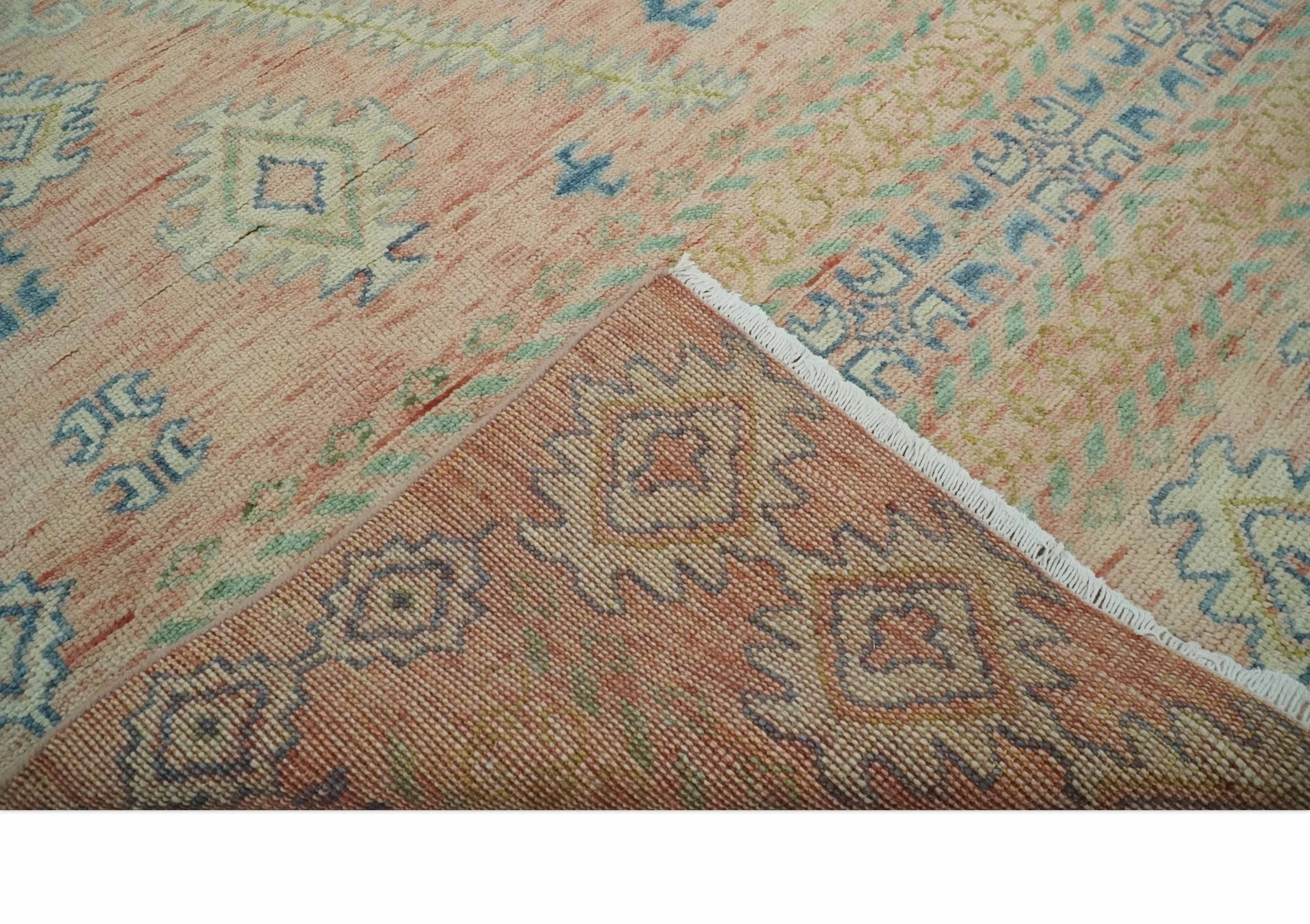 9x12 Hand Knotted Heriz Serapi Peach, Beige and Blue Area Rug - Image 8