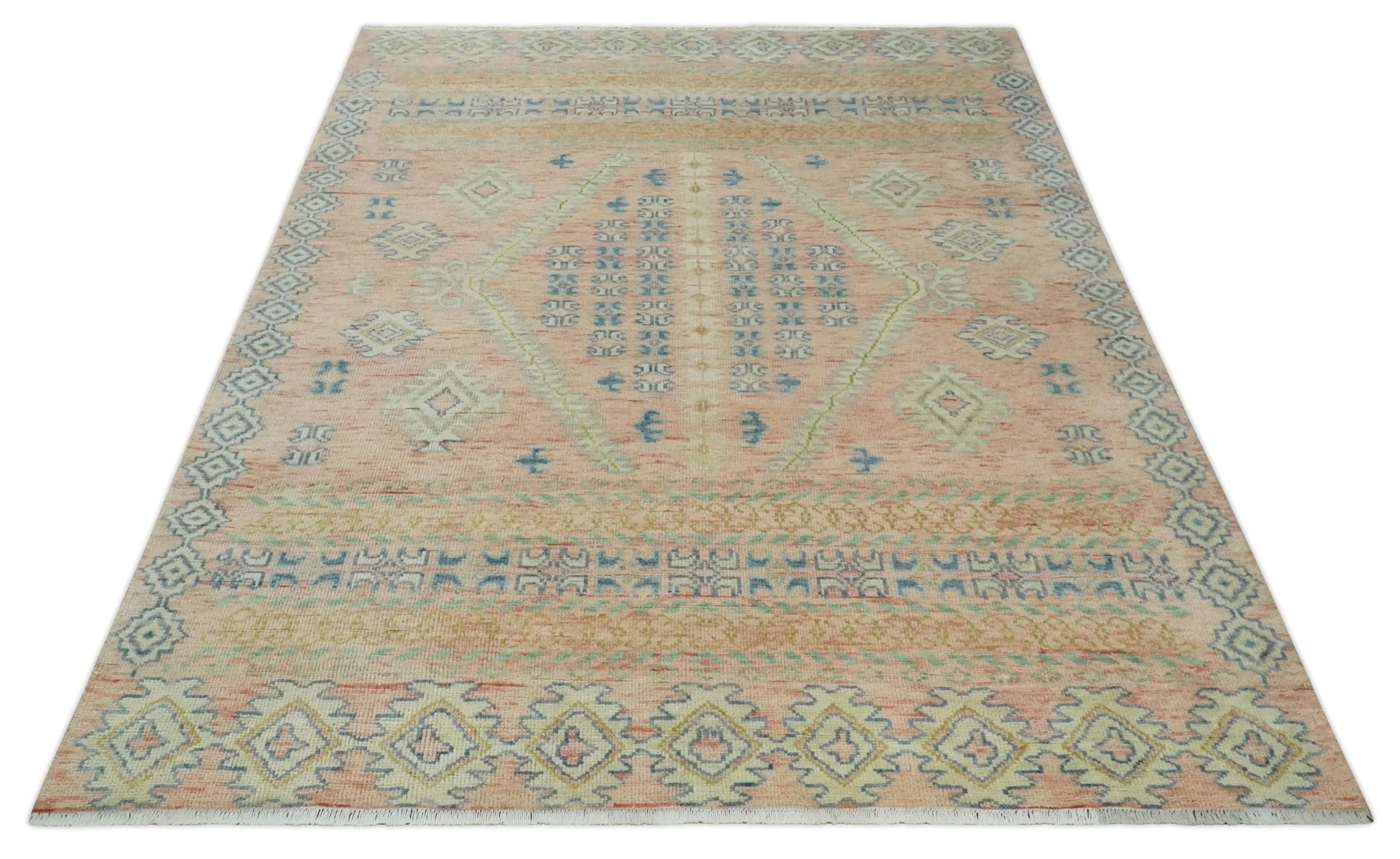 9x12 Hand Knotted Heriz Serapi Peach, Beige and Blue Area Rug - Image 9