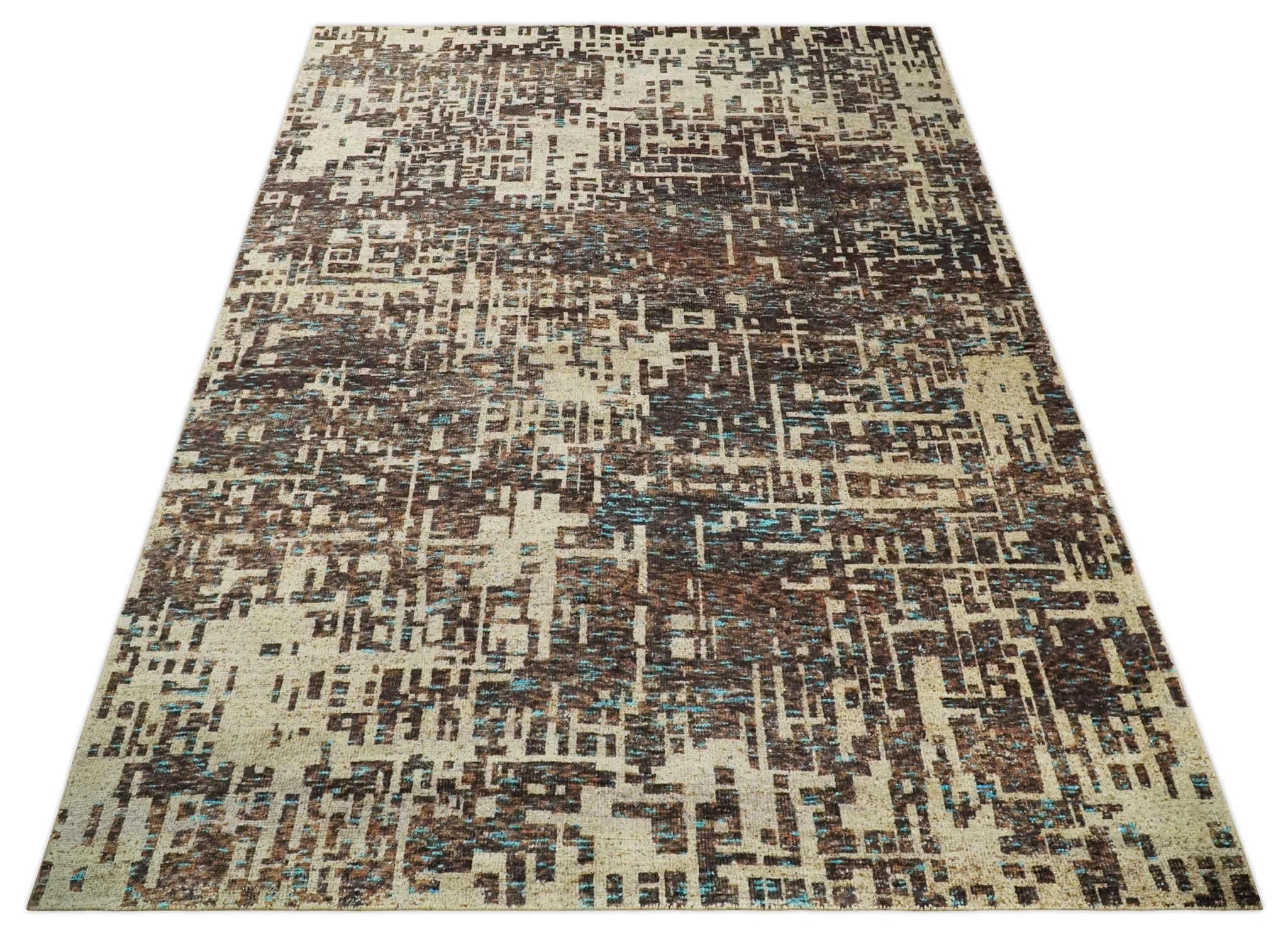 9x12 Hand Knotted Ivory and Brown Modern Abstract Contemporary Recycled Silk Area Rug | OP12 - Image 12