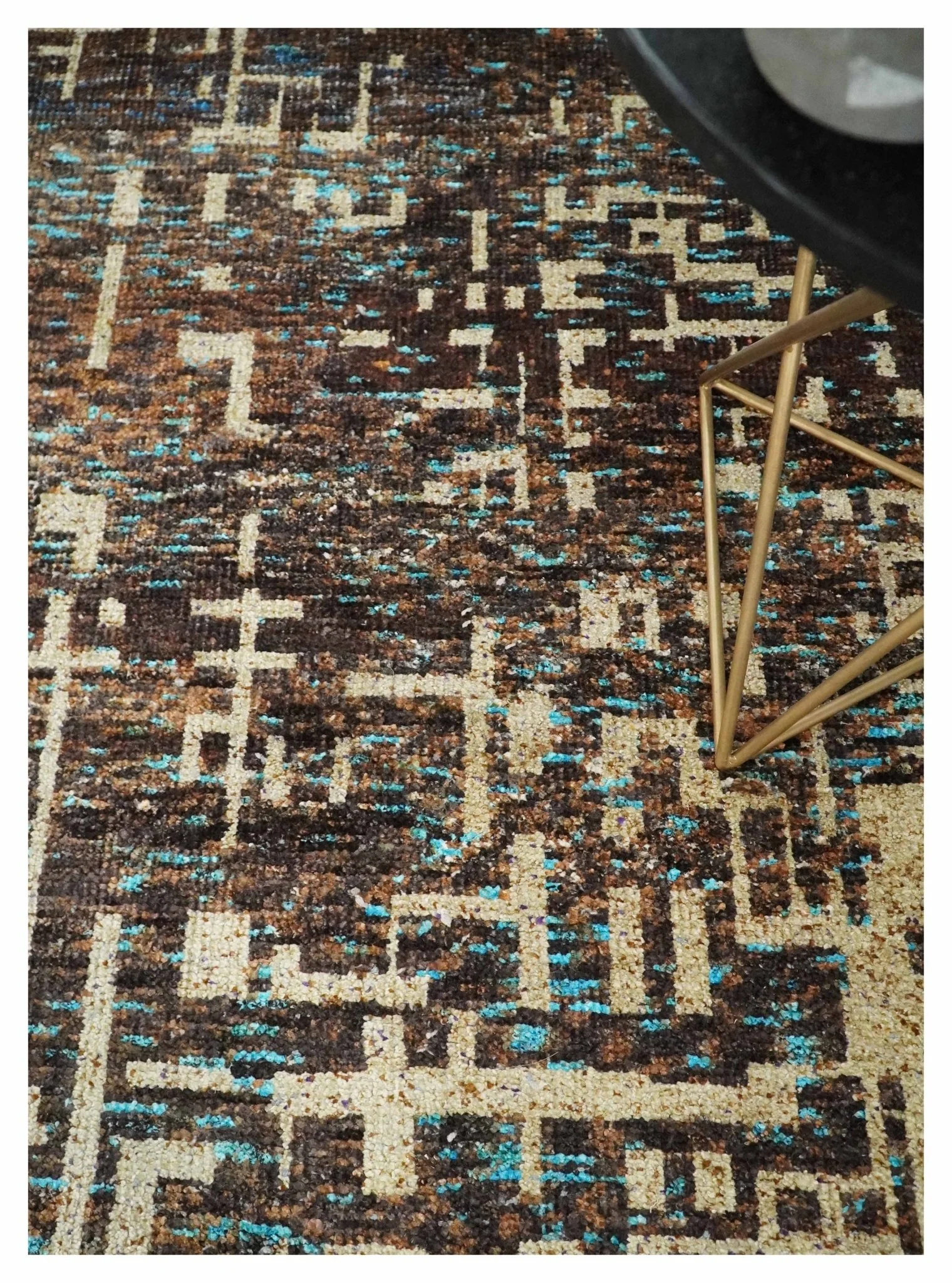 9x12 Hand Knotted Ivory and Brown Modern Abstract Contemporary Recycled Silk Area Rug | OP12 - Image 2