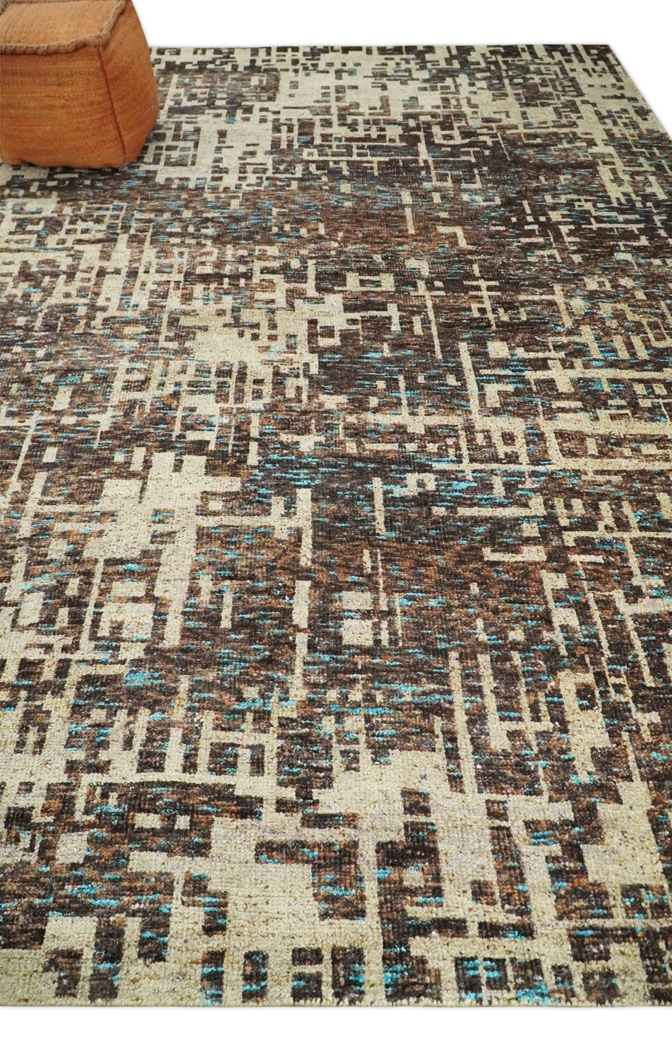 9x12 Hand Knotted Ivory and Brown Modern Abstract Contemporary Recycled Silk Area Rug | OP12 - Image 3