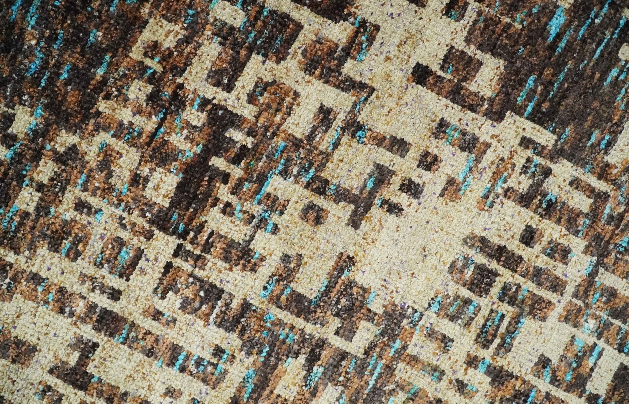 9x12 Hand Knotted Ivory and Brown Modern Abstract Contemporary Recycled Silk Area Rug | OP12 - Image 5