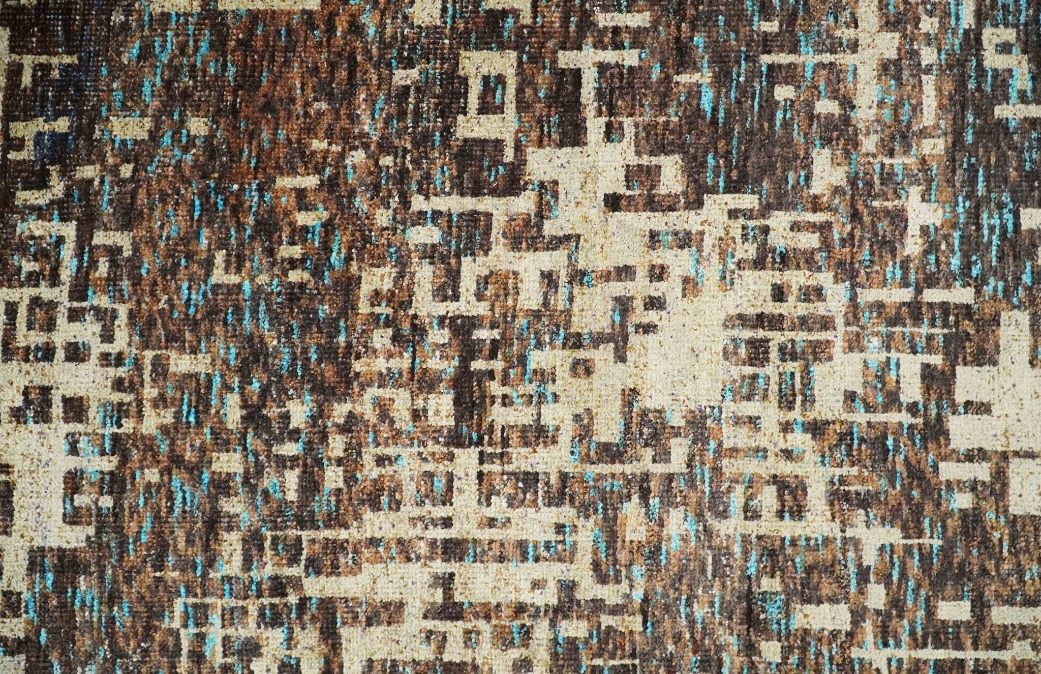 9x12 Hand Knotted Ivory and Brown Modern Abstract Contemporary Recycled Silk Area Rug | OP12 - Image 6