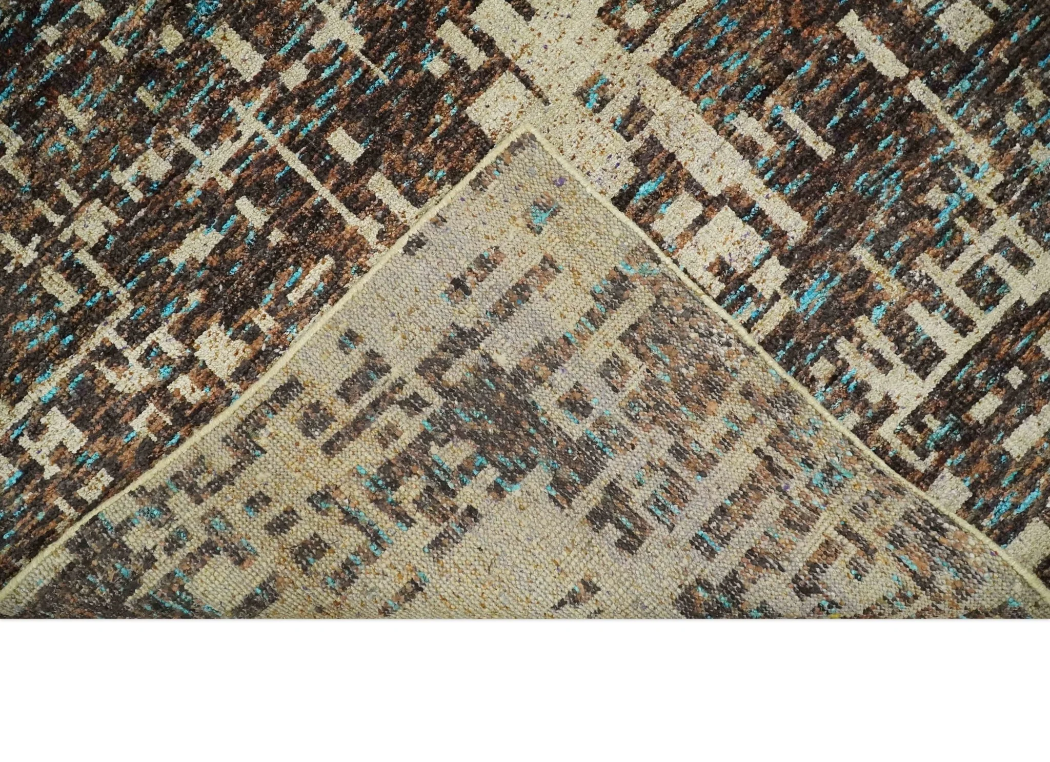 9x12 Hand Knotted Ivory and Brown Modern Abstract Contemporary Recycled Silk Area Rug | OP12 - Image 7