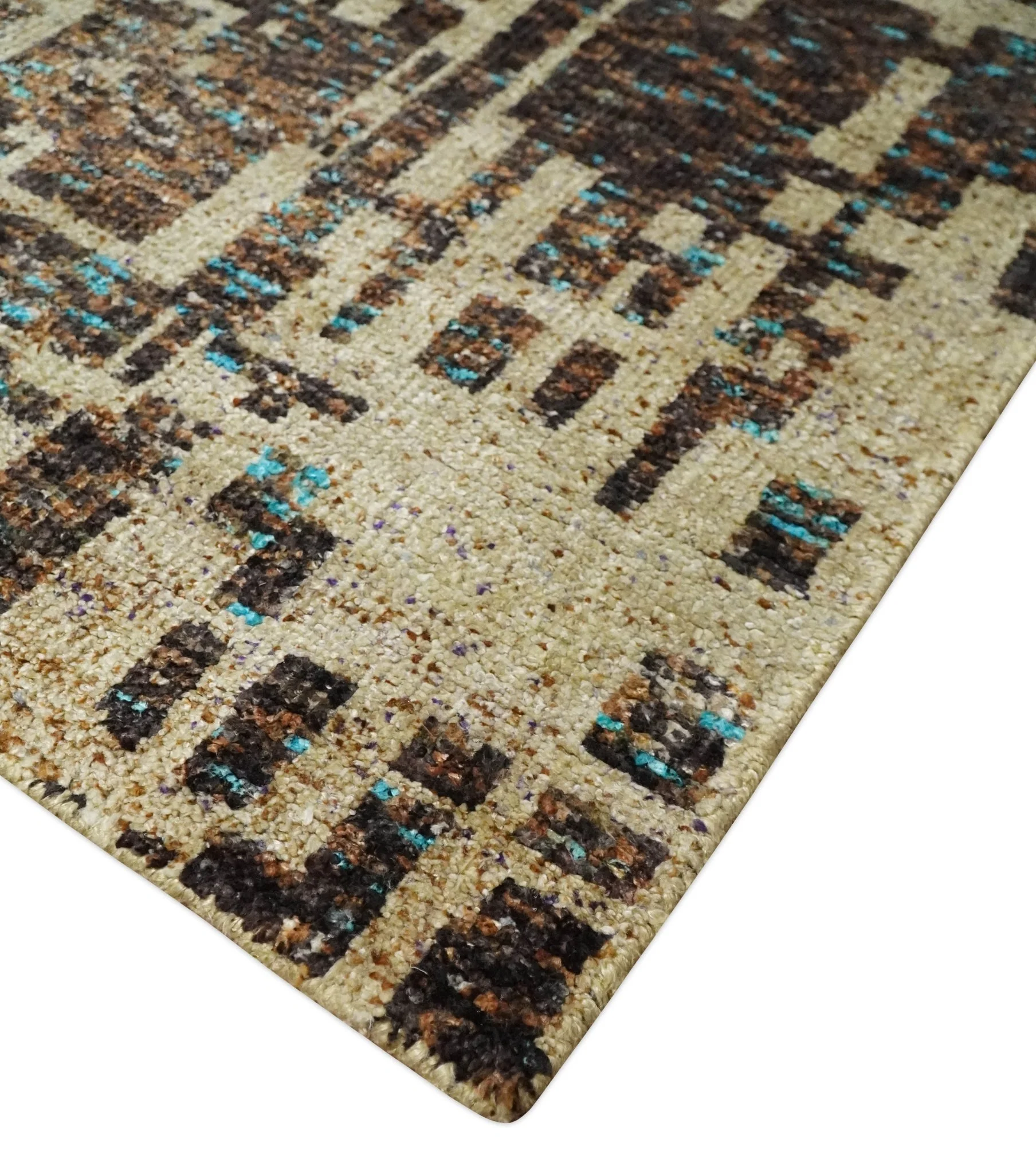 9x12 Hand Knotted Ivory and Brown Modern Abstract Contemporary Recycled Silk Area Rug | OP12 - Image 8