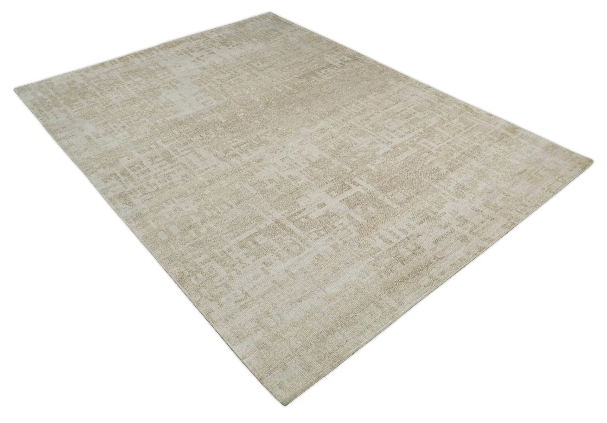 8x10, 9x12 and 10x14 Hand Knotted Ivory and Beige Modern Abstract Contemporary Recycled Silk Area Rug | OP14 - Image 11