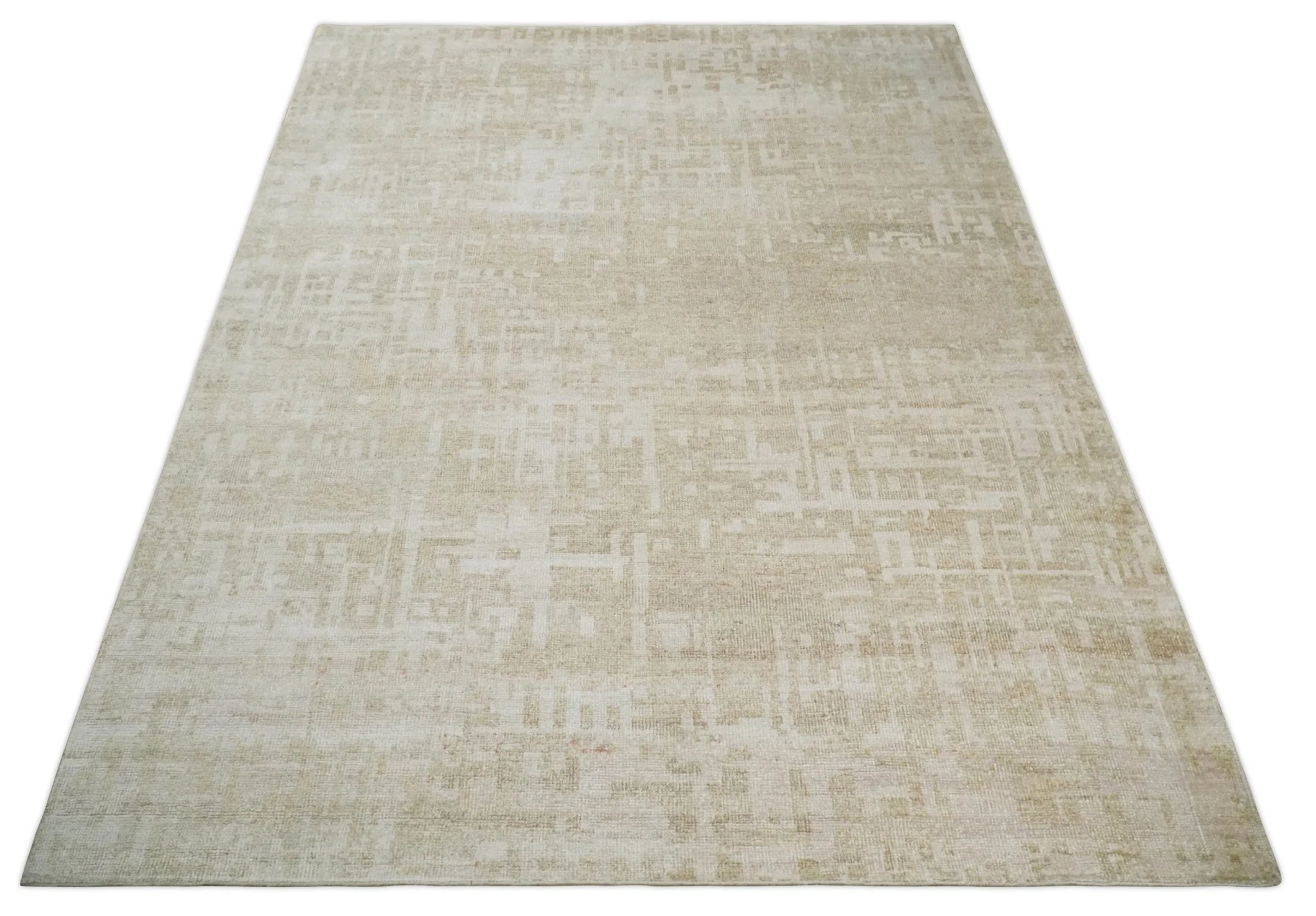 8x10, 9x12 and 10x14 Hand Knotted Ivory and Beige Modern Abstract Contemporary Recycled Silk Area Rug | OP14 - Image 12