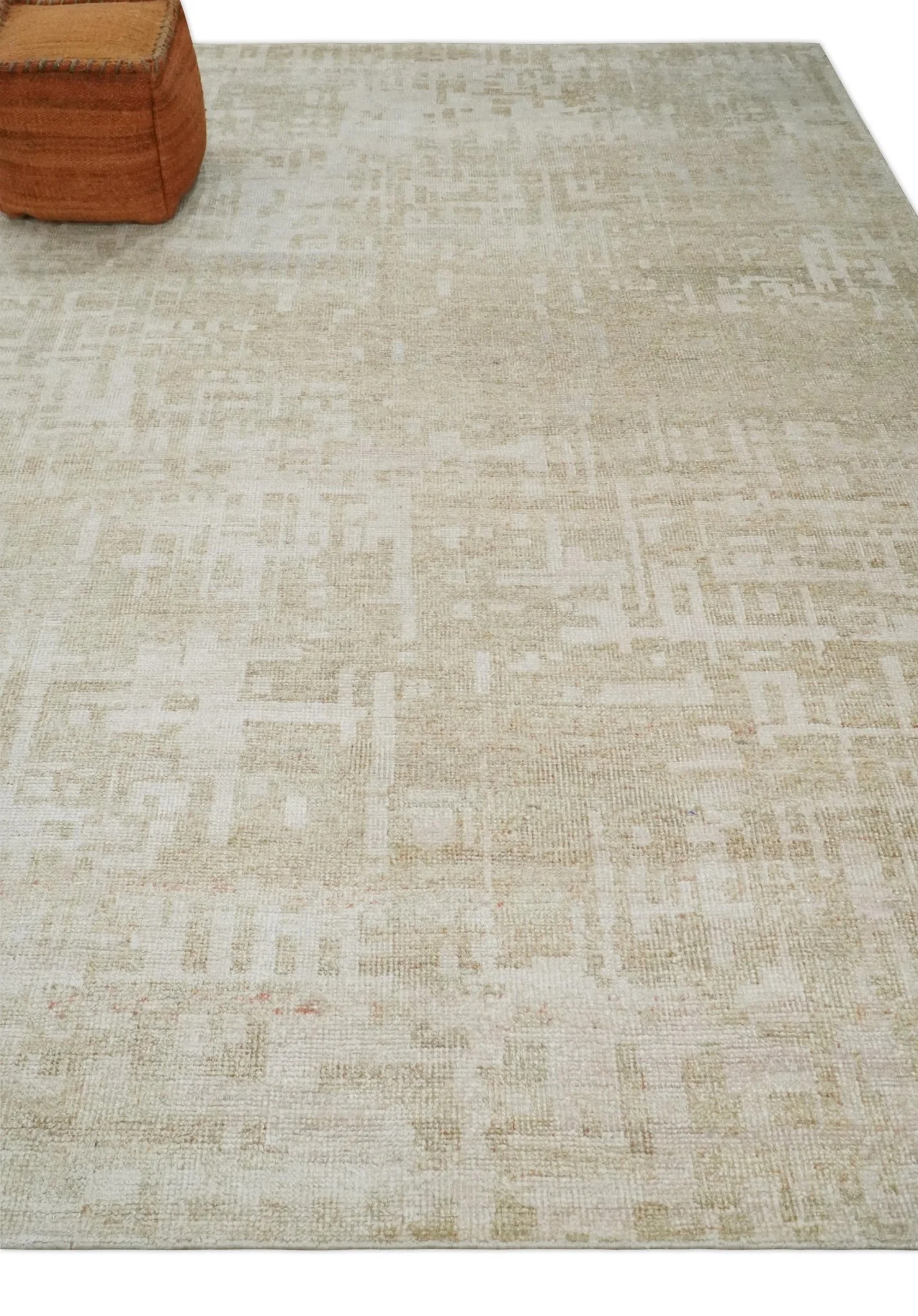 8x10, 9x12 and 10x14 Hand Knotted Ivory and Beige Modern Abstract Contemporary Recycled Silk Area Rug | OP14 - Image 3