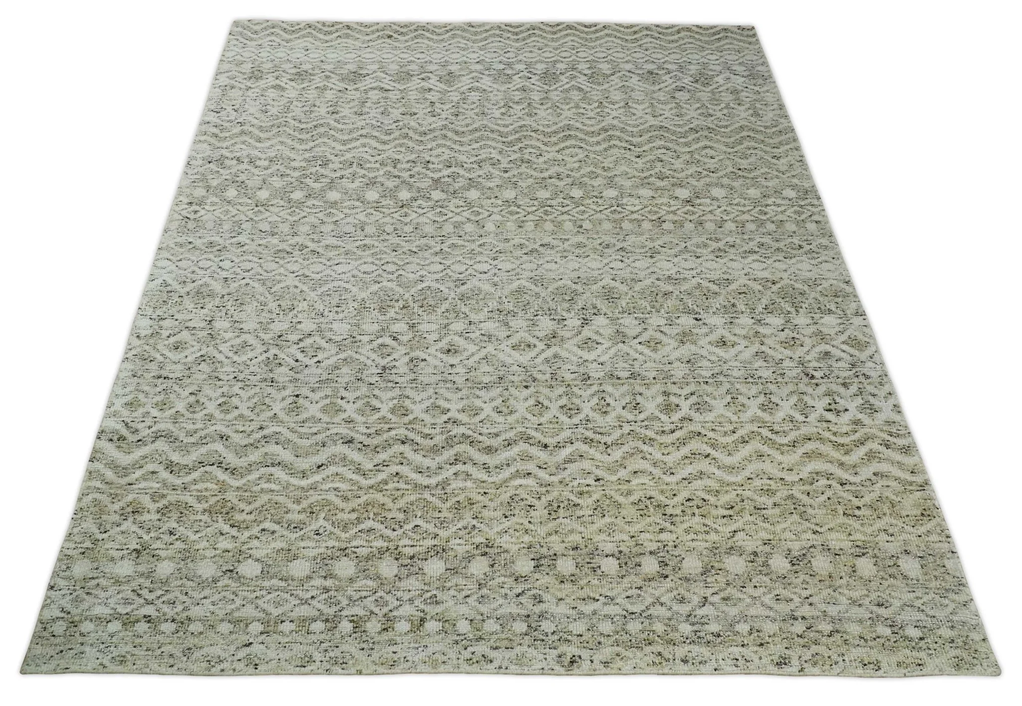 9x12 and 10x14 Hand Knotted Ivory, Beige and Brown  Modern Contemporary Southwestern Tribal Trellis Recycled Silk Area Rug | OP28 - Image 10