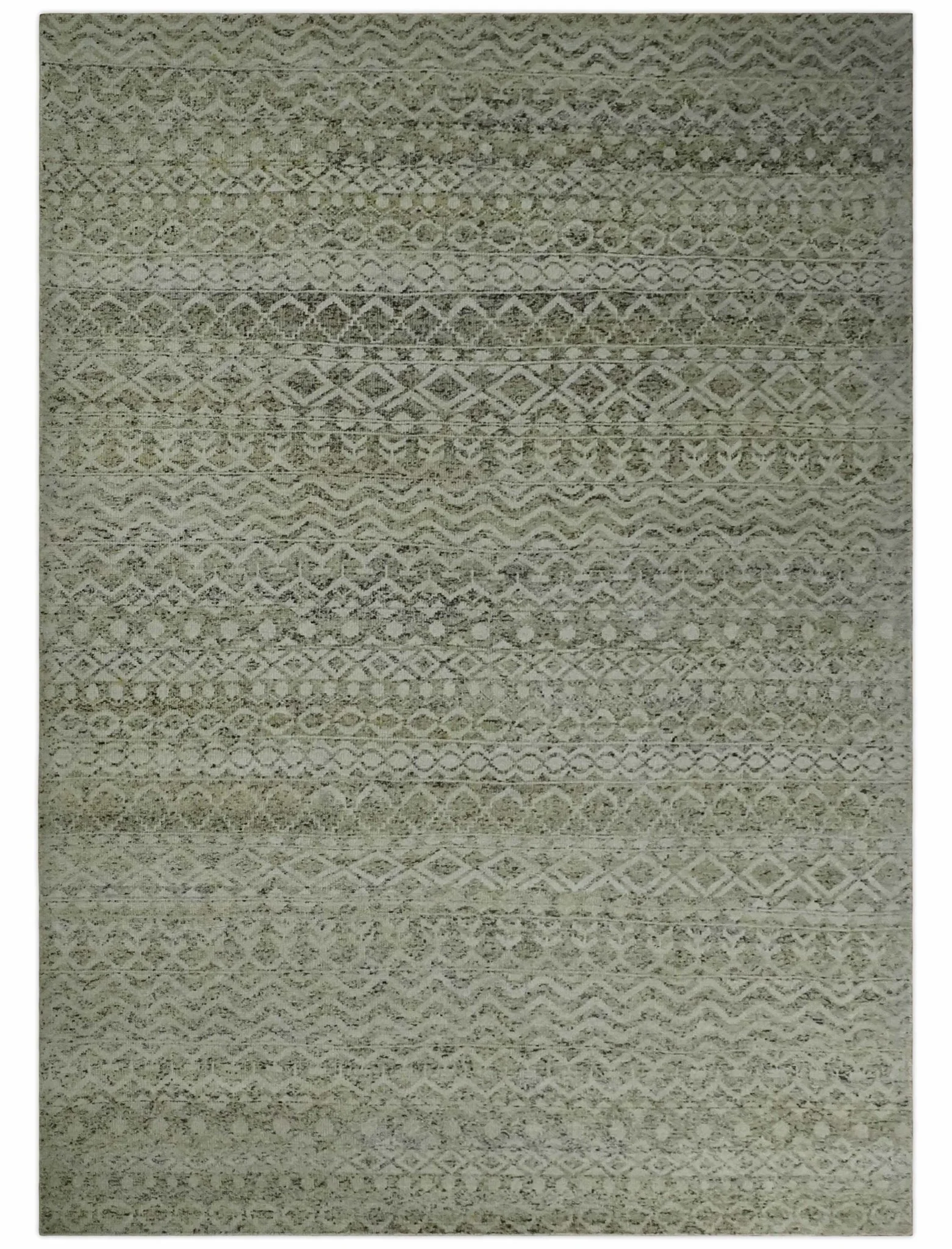 9x12 and 10x14 Hand Knotted Ivory, Beige and Brown  Modern Contemporary Southwestern Tribal Trellis Recycled Silk Area Rug | OP28 - Image 13