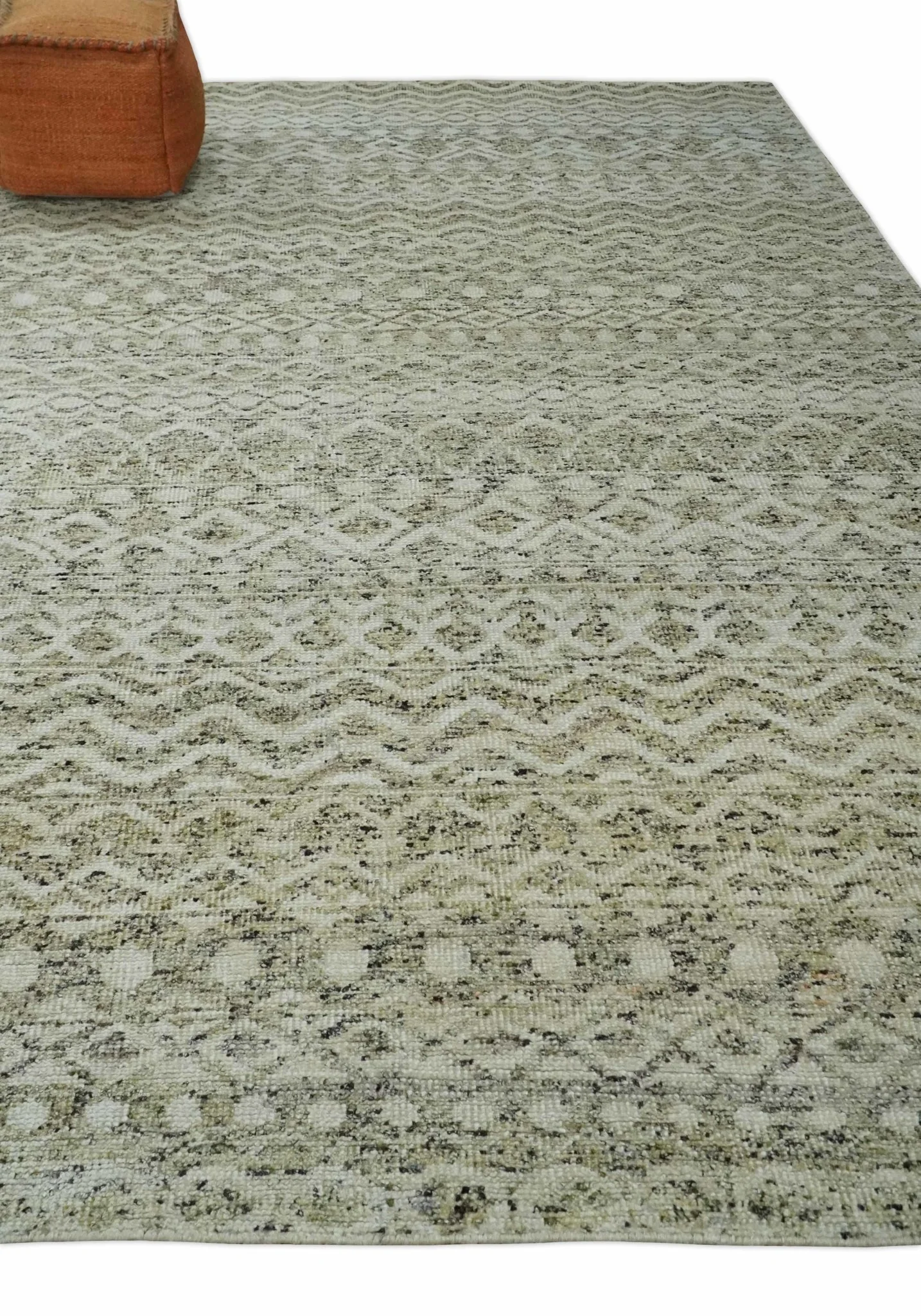 9x12 and 10x14 Hand Knotted Ivory, Beige and Brown  Modern Contemporary Southwestern Tribal Trellis Recycled Silk Area Rug | OP28 - Image 3