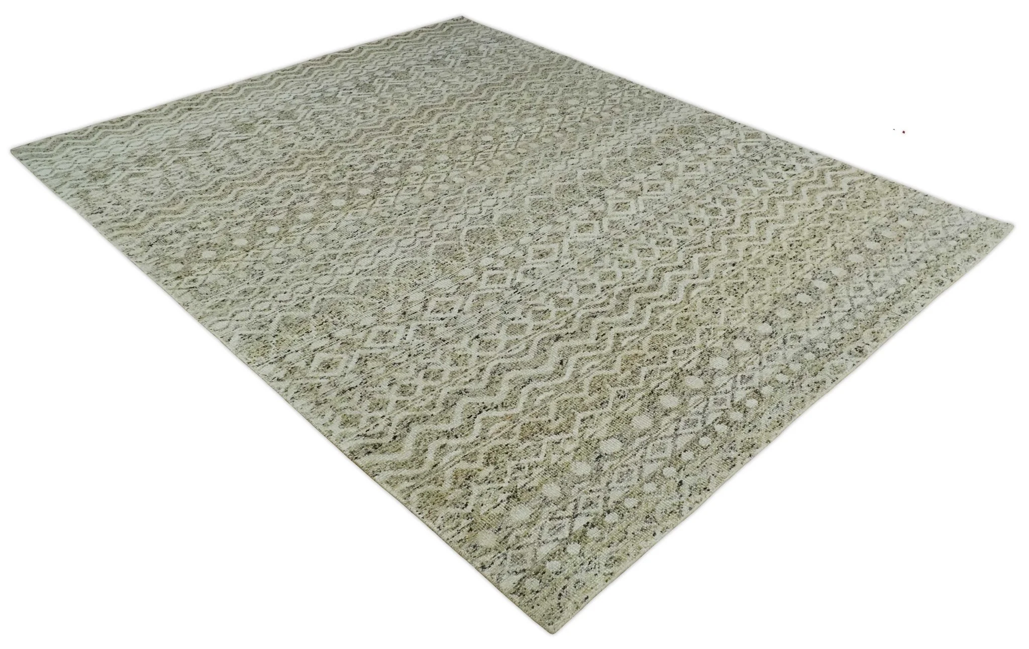 9x12 and 10x14 Hand Knotted Ivory, Beige and Brown  Modern Contemporary Southwestern Tribal Trellis Recycled Silk Area Rug | OP28 - Image 9