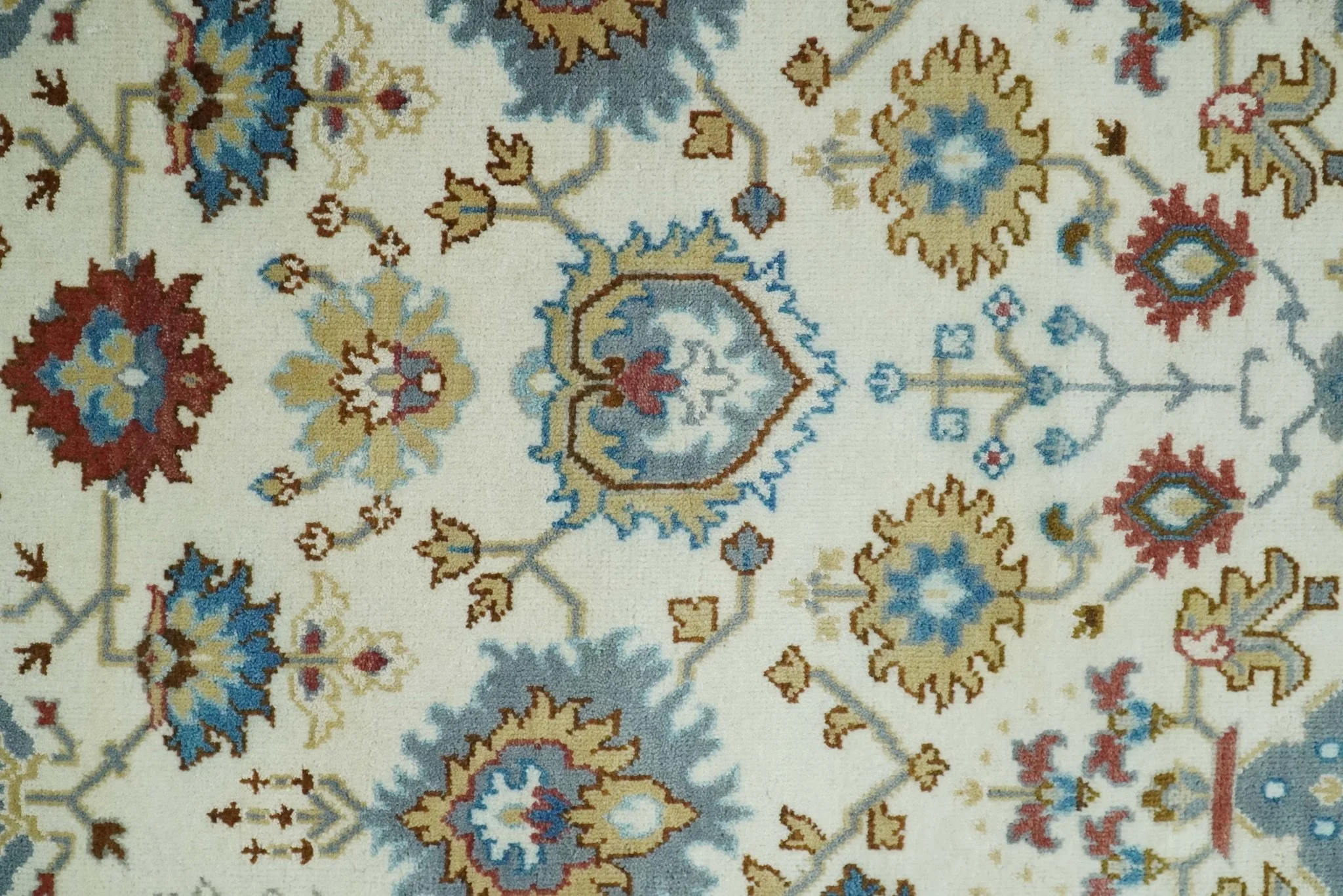 9x12 Hand Knotted Ivory, Blue and Olive Persian Oushak Wool Area Rug | TRDCP904912 - Image 9