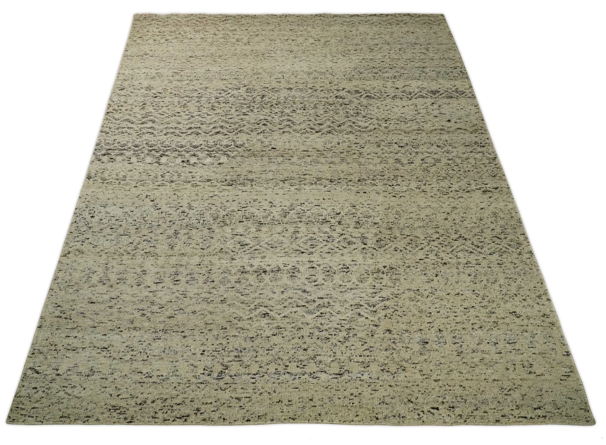 9x12 Hand Knotted Ivory, Gray and Brown Modern Contemporary Southwestern Tribal Trellis Recycled Silk Area Rug | OP23 - Image 9